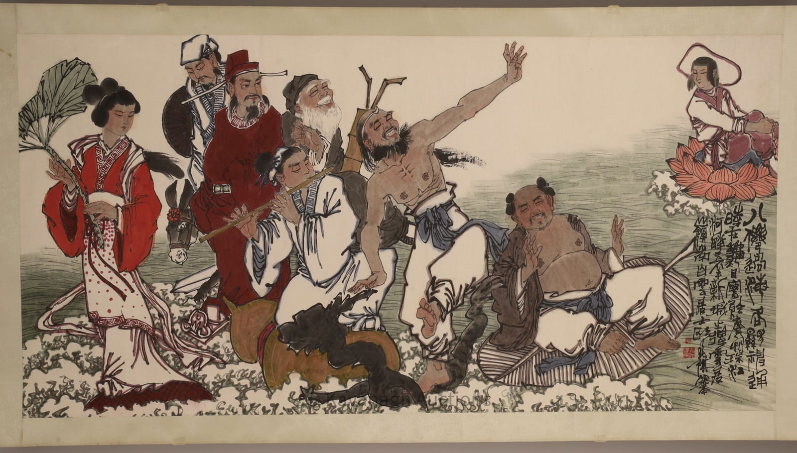 Chinese or Japanese Signed Handpainted Scroll Immortals (1 of 4)