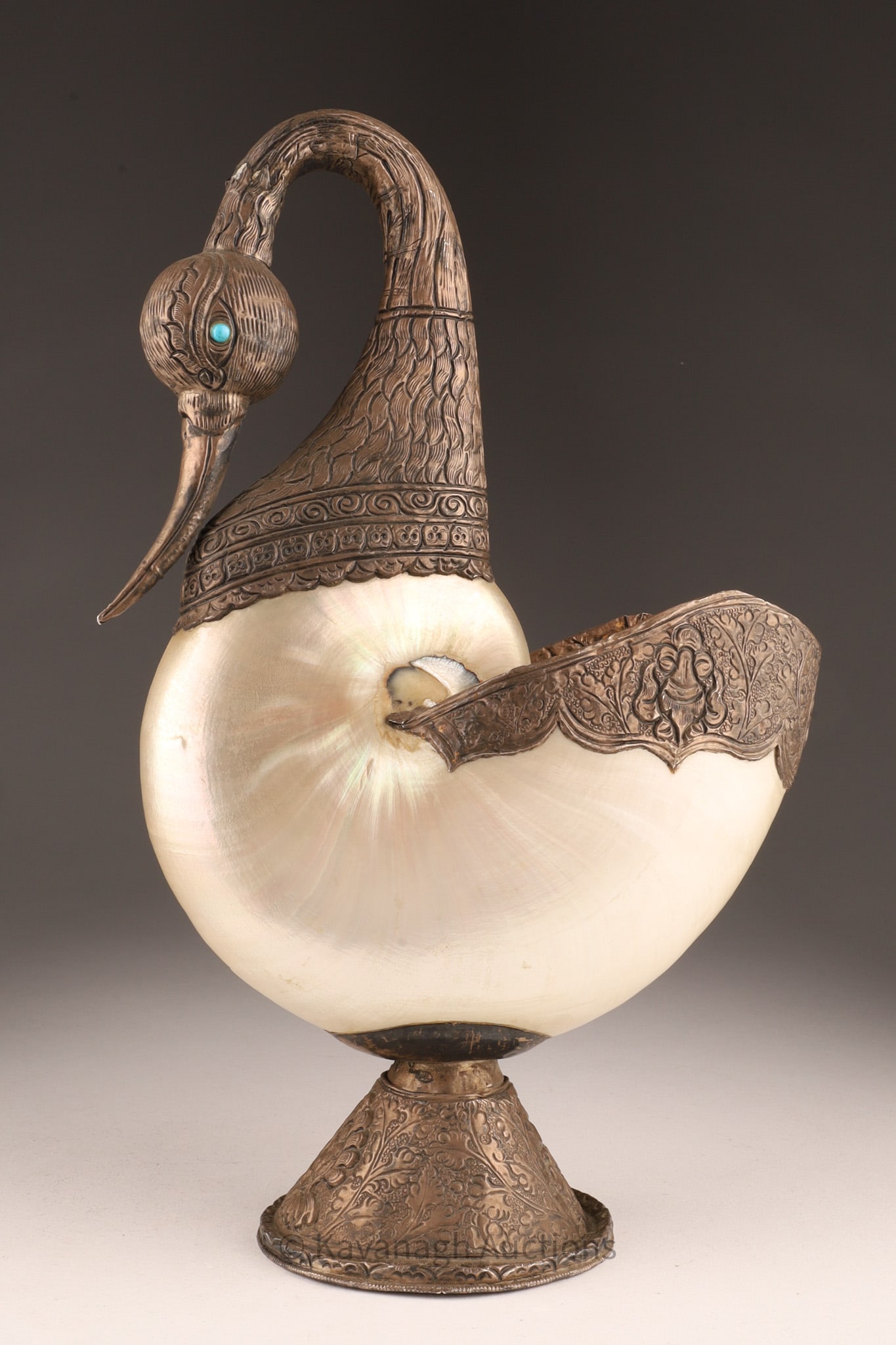 Antique Indian Silver Nautilus Shell Figural Swan (1 of 7)