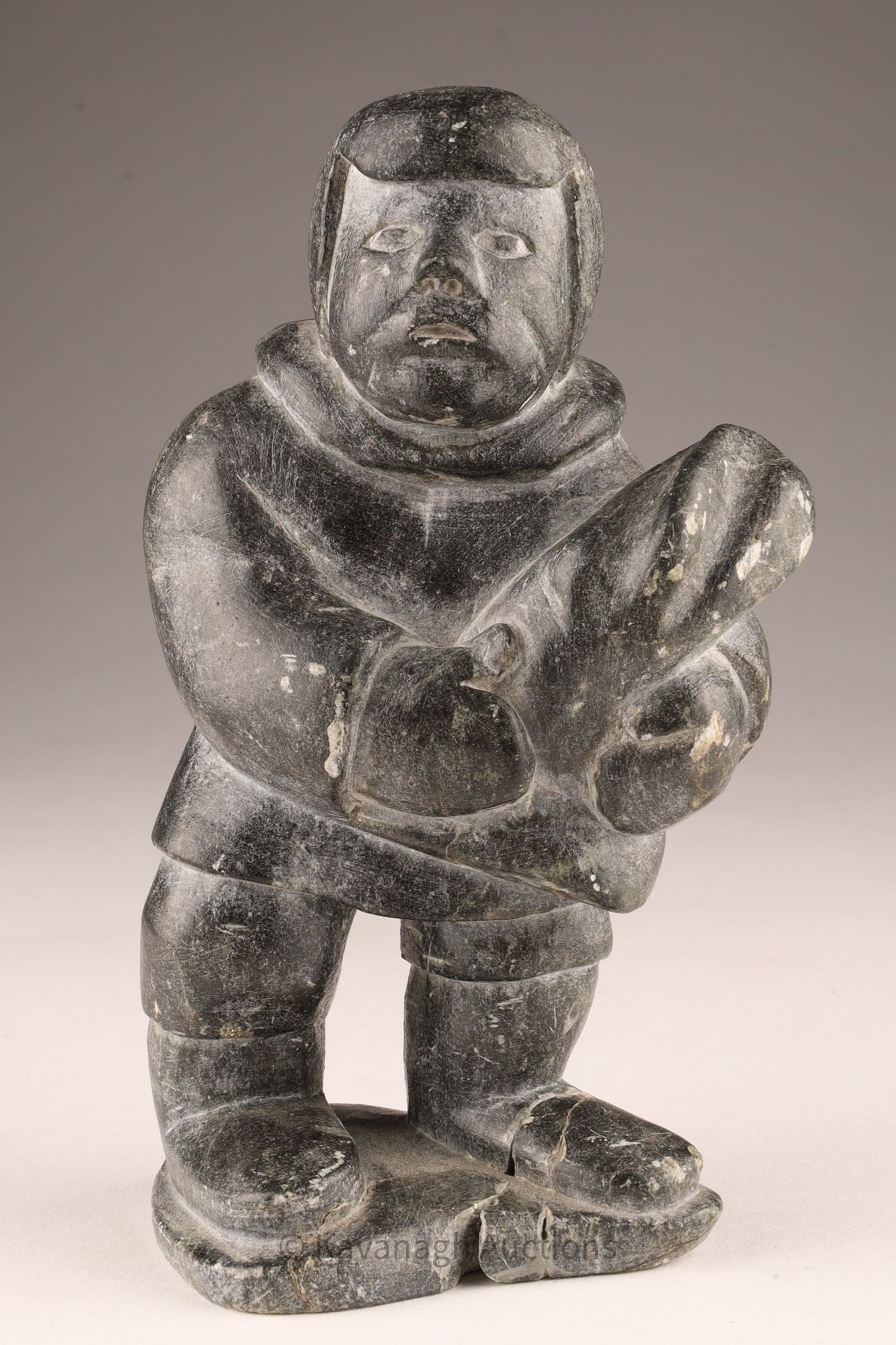 Soapstone Inuit Carving Hunter Figure Signed Semeonie (1 of 8)