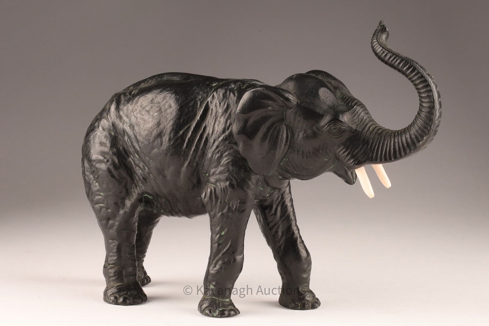 Antique Cold Painted Elephant Statue Trunk Up (1 of 7)