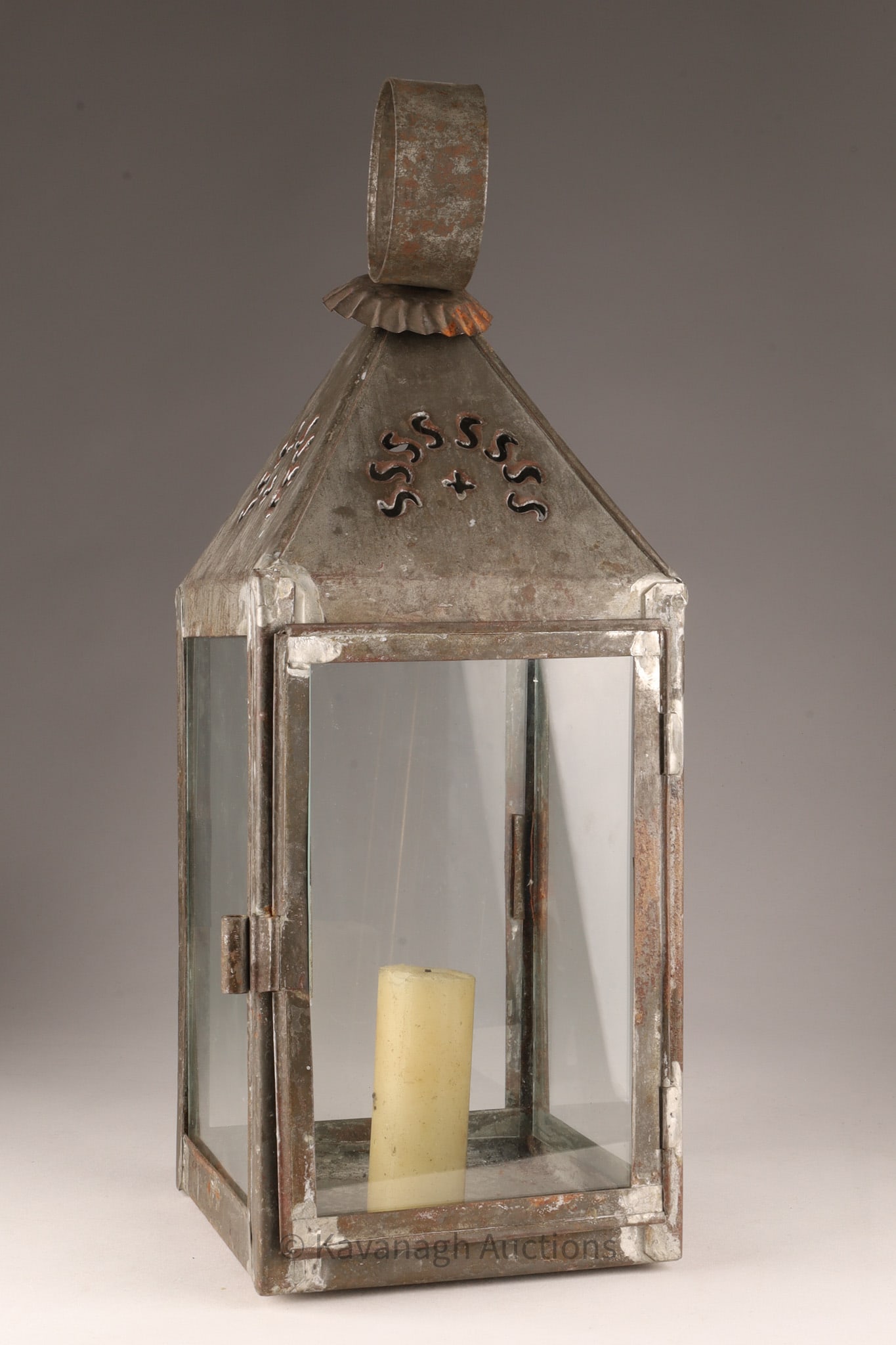 19th C Tole Pierced and Glass Candle Lantern (1 of 7)