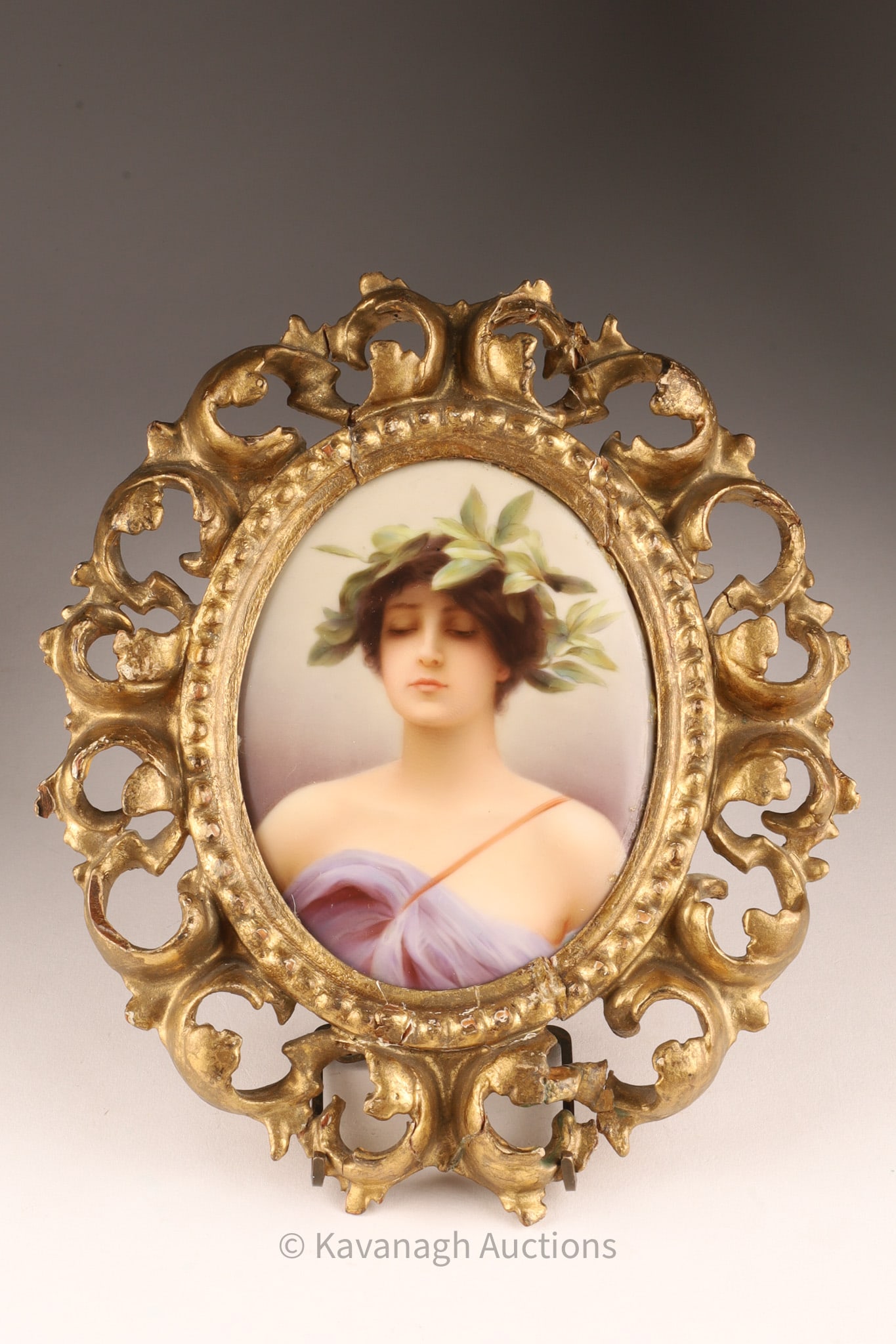Antique Signed Wagner Miniature Porcelain Plaque, Daphne (1 of 12)