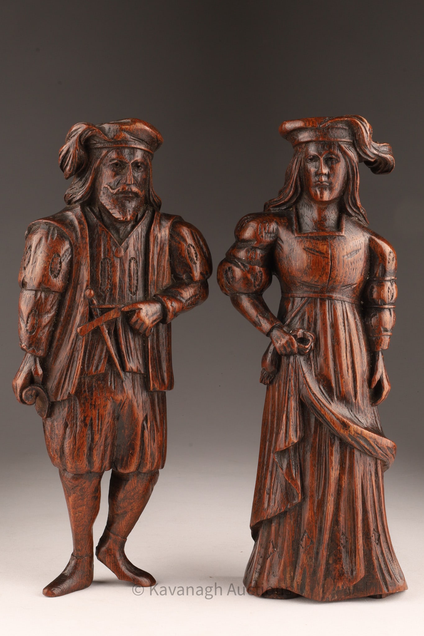 Antique French Oak Sculpture Pair Breton Couple (1 of 10)