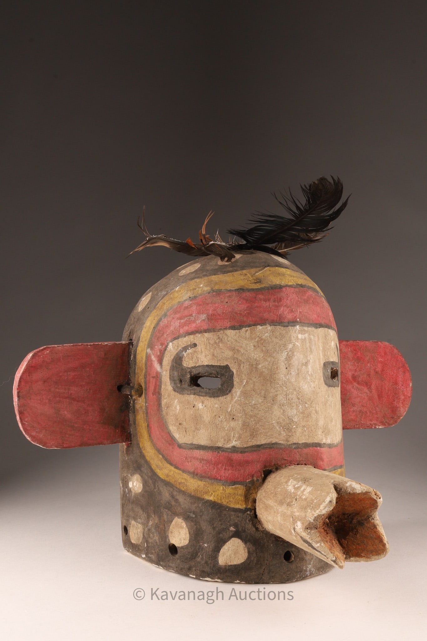 Native American Hopi Kachina Mask – Carved Cottonwood, Pigment & Feather (1 of 7)