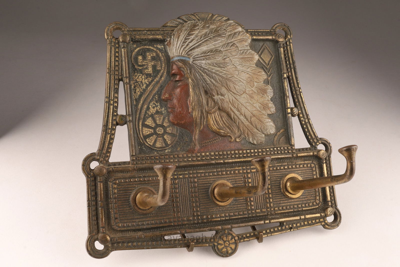 Antique Arts & Crafts Cast Iron Native American Hanger, Judd Co (1 of 6)