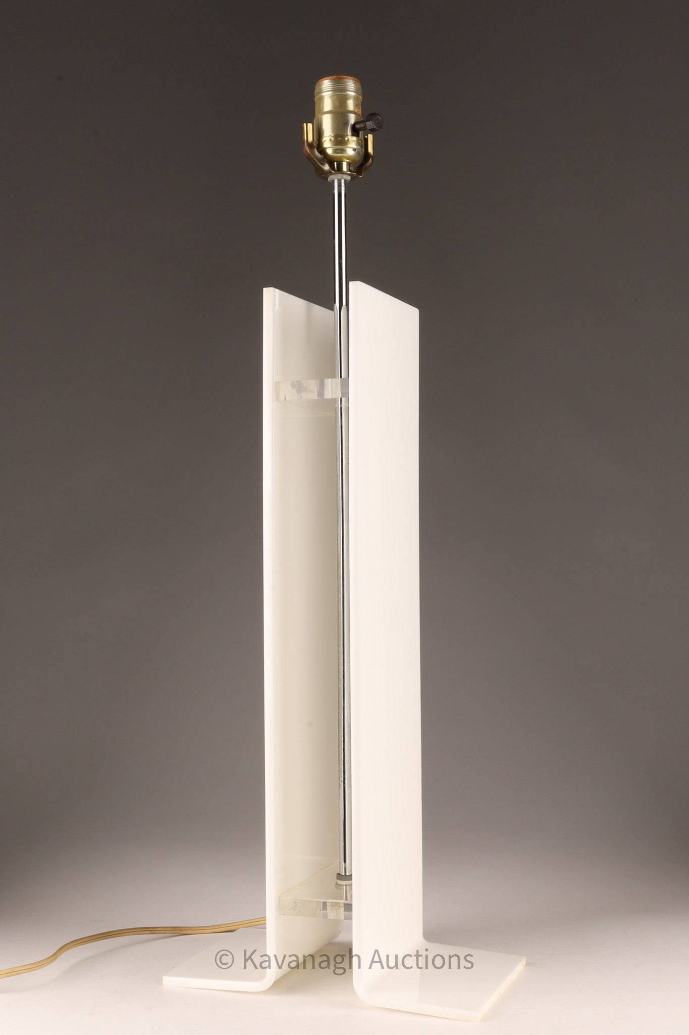 Modernist White Plexiglass Lamp: Modernist White Plexiglass Table Lamp, No shade.. 24 inches H x 9 W