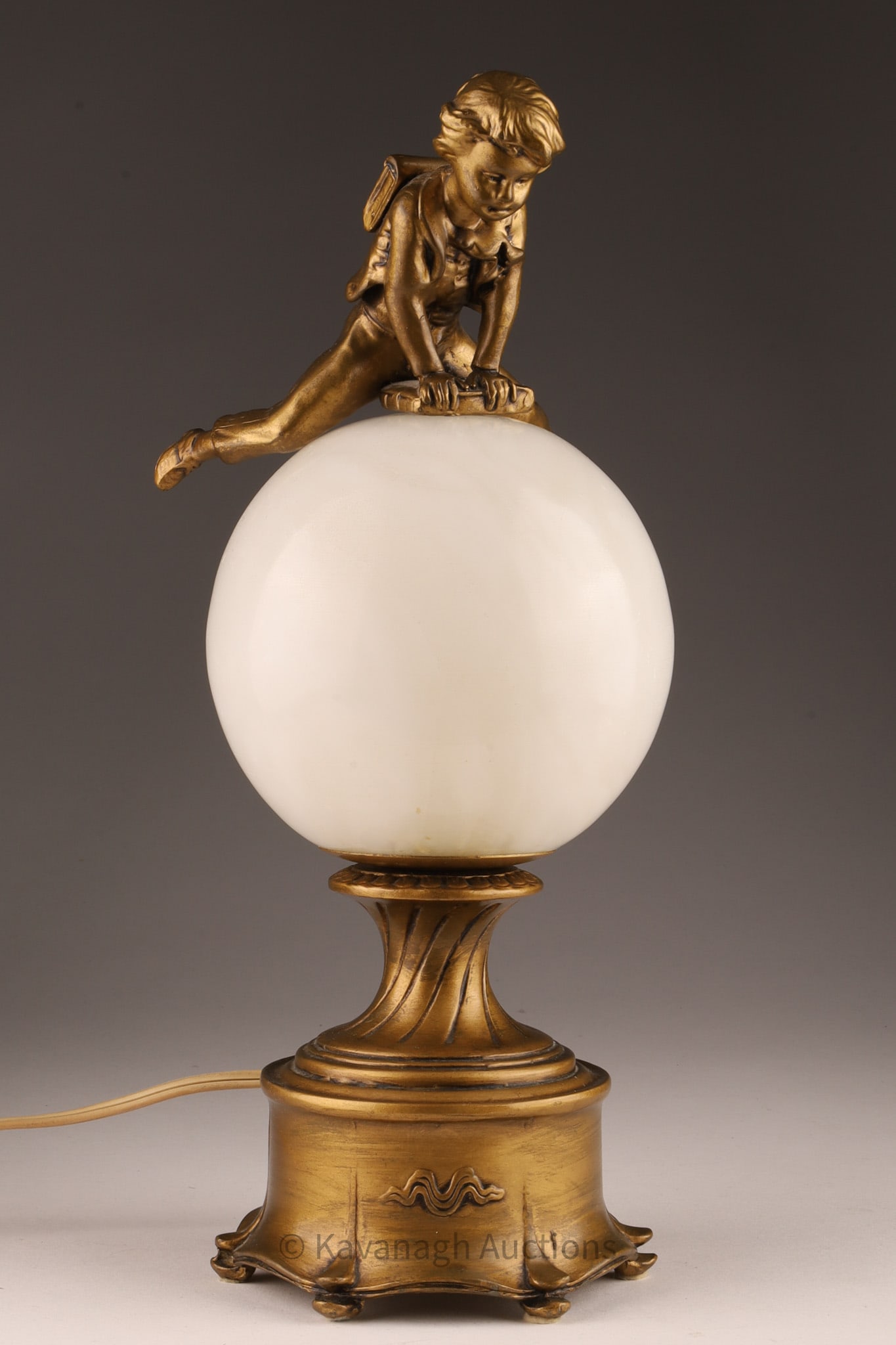 Art Nouveau Alabaster Spelter Leapfrog Table Lamp (1 of 10)