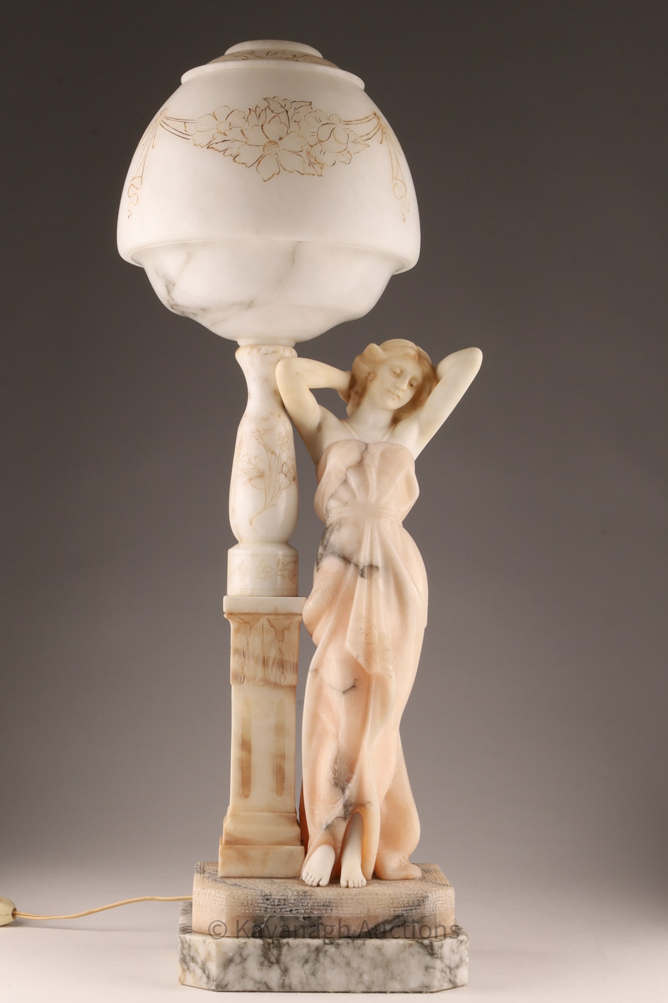 Large Antique Art Deco Italian Figural Lady Alabaster Lamp (1 of 16)