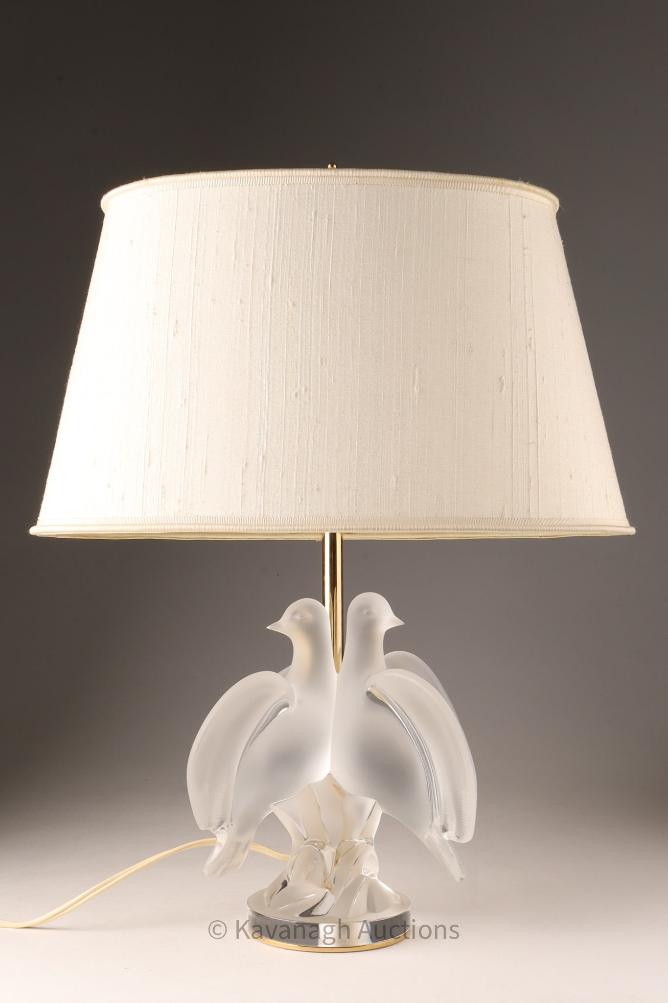 Lalique Clear and Frosted Glass ARIANE Doves Table Lamp (1 of 7)