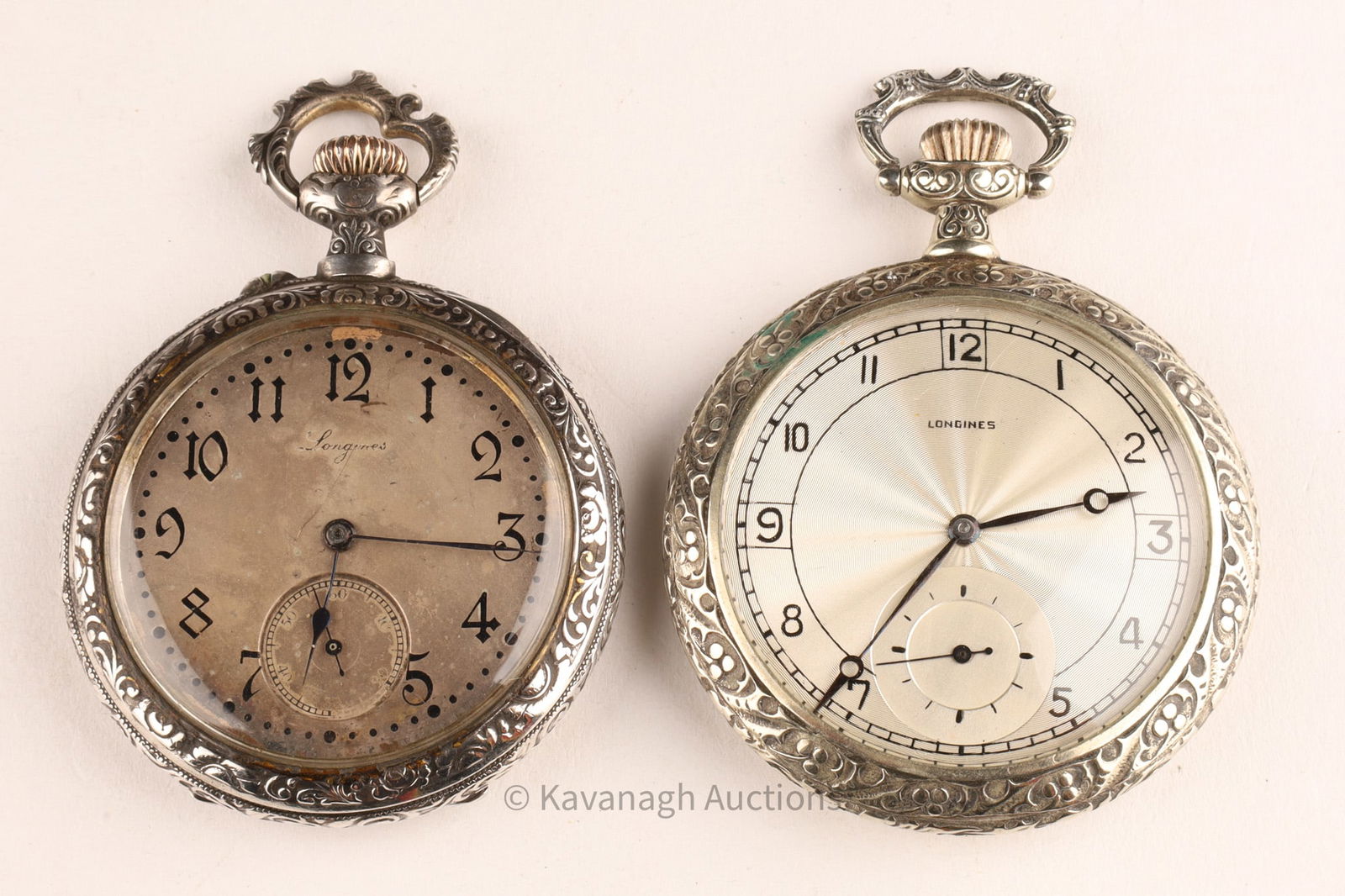 Lot of 2 Longines Art Nouveau Sterling Pocket Watches (1 of 11)