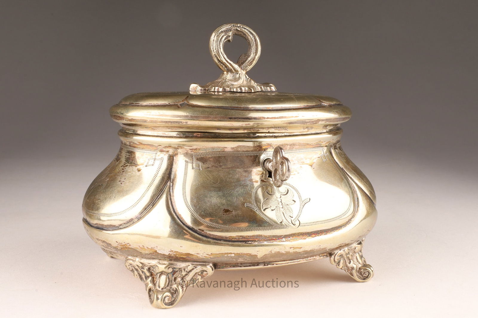Antique 19th C Silver Footed Sugar Box with Key (1 of 7)