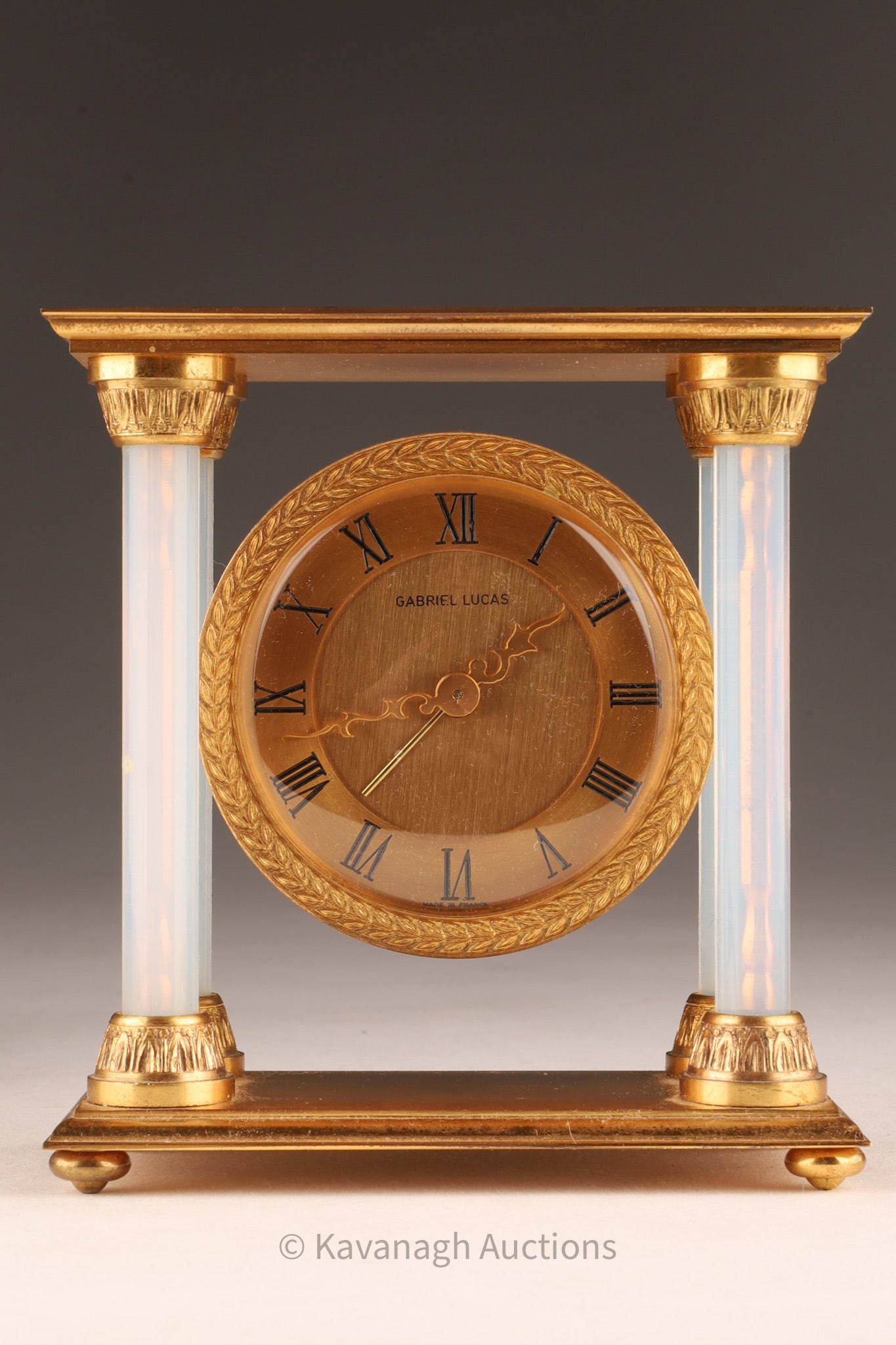A Gilt & Glass Portico French Mantel Clock by Hour Lavigne (1 of 8)