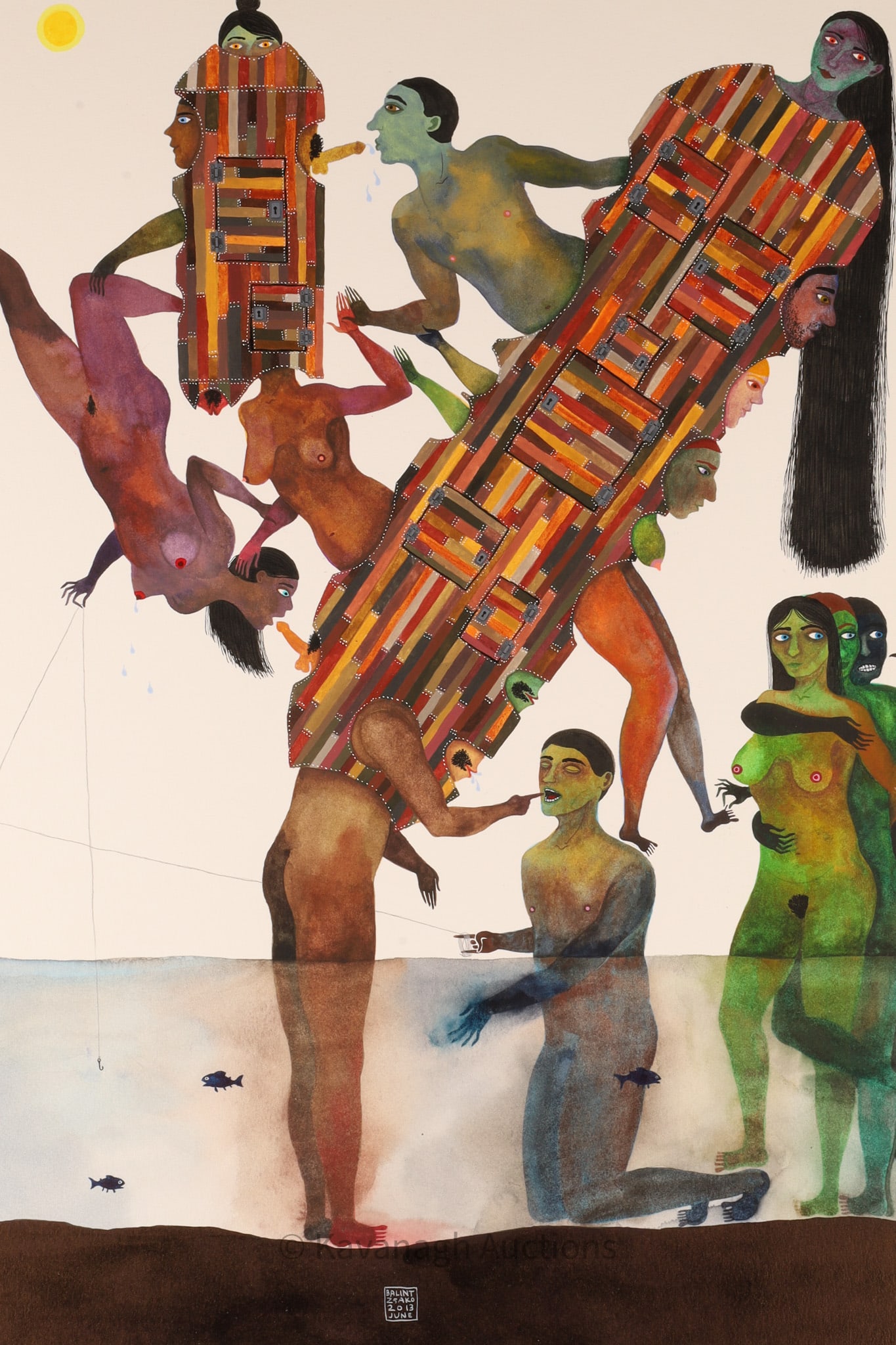 Balint Zsako (Hungarian/Canadian, b. 1979) Watercolour on Paper Erotic Figural Scene: Balint Zsako Erotic Painting, Watercolour on Paper. Signed and dated, lower centre June 2013. Zsako was born in Budapest, Hungary in 1979 and immigrated to Canada with his family in 1988. Zsako is kno