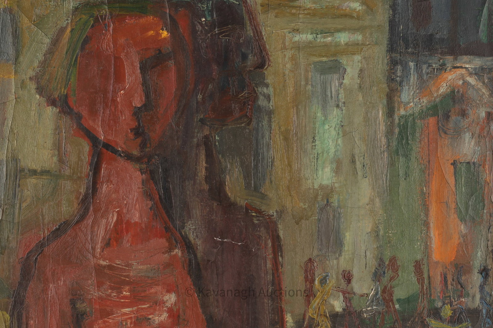 Signed Mid Century Figural Abstract Expressionist Oil on Canvas (1 of 7)