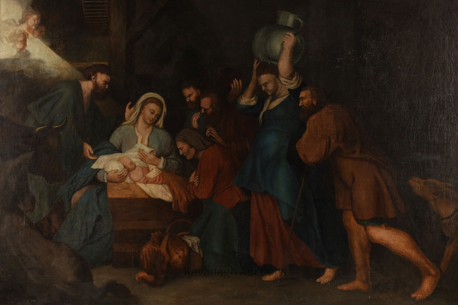 Antique Old Masters Religious Nativity Painting Adoration of the Shepherds (1 of 12)