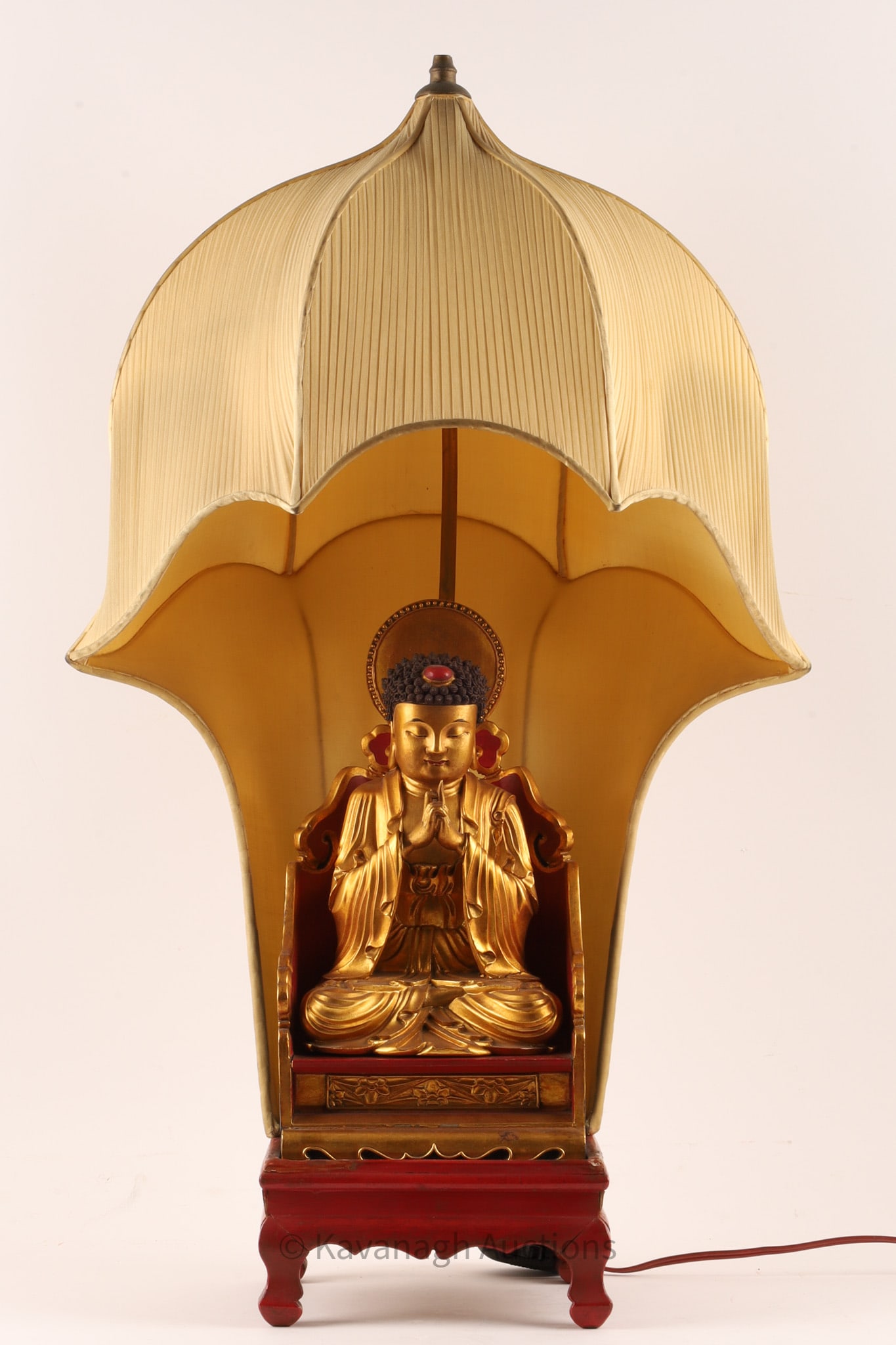 Chinese Carved Seated Gilt and Red Lacquer Buddha Altar Lamp (1 of 16)