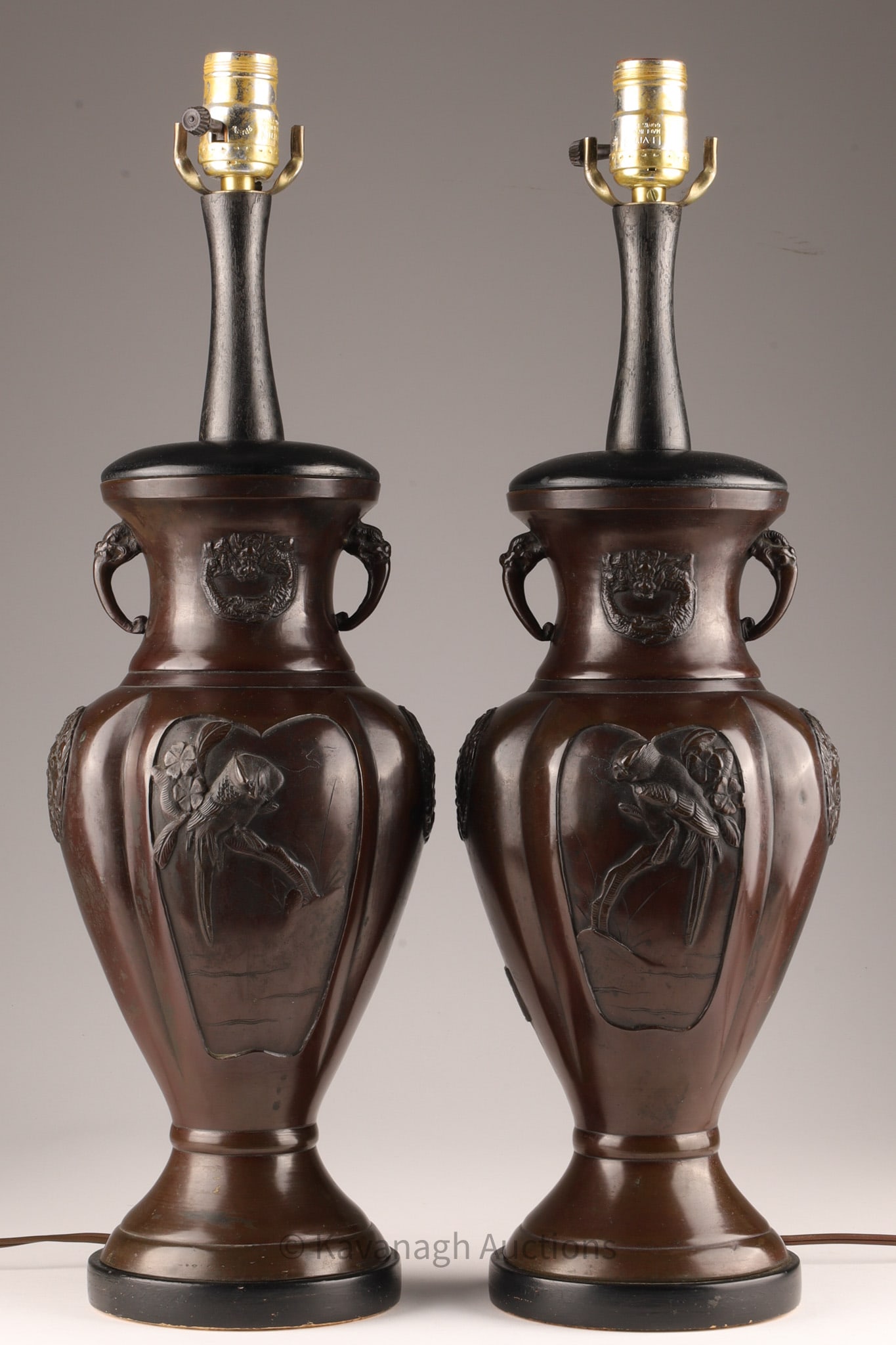 Pair of Signed Japanese Bronze Bird Lamps (1 of 11)