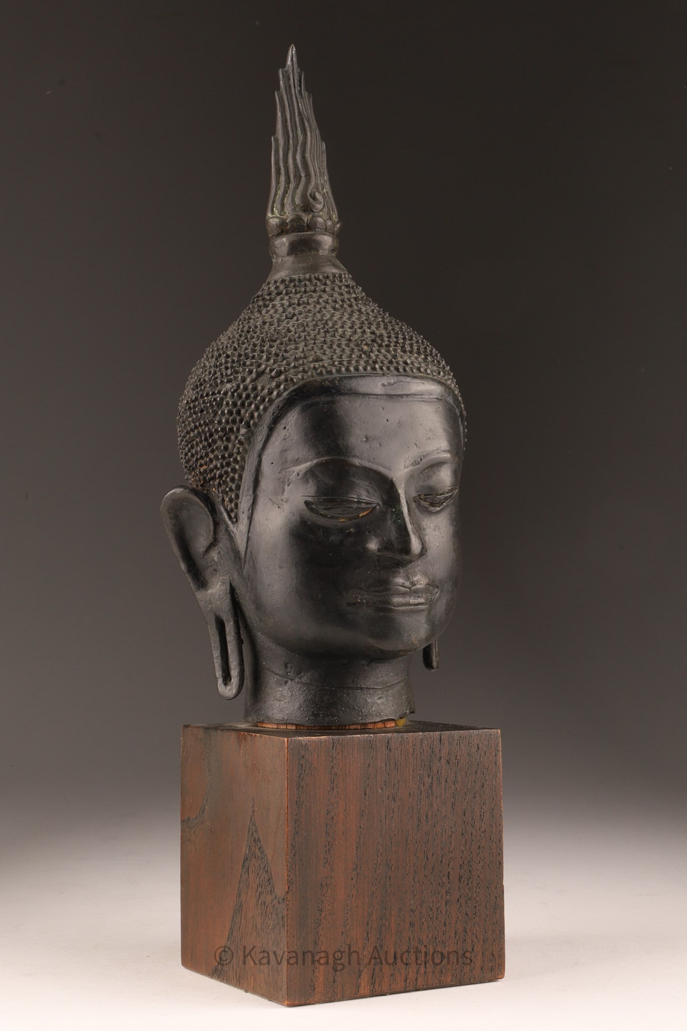Thai / Sukhothai Style Buddha Bronze Head On Wood Plinth (1 of 7)