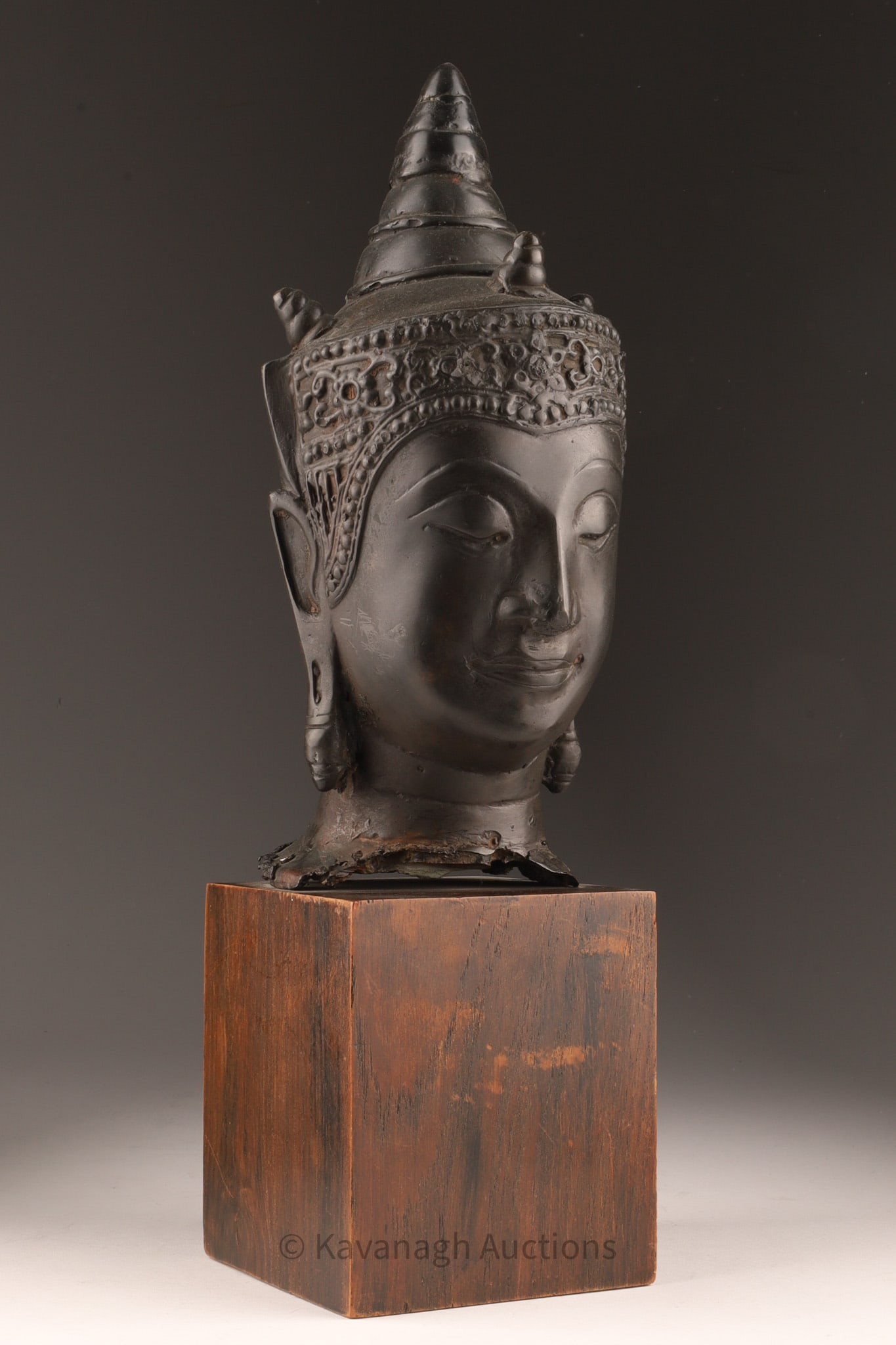 Serene Thai Black Bronze Buddha Head on Stand (1 of 7)