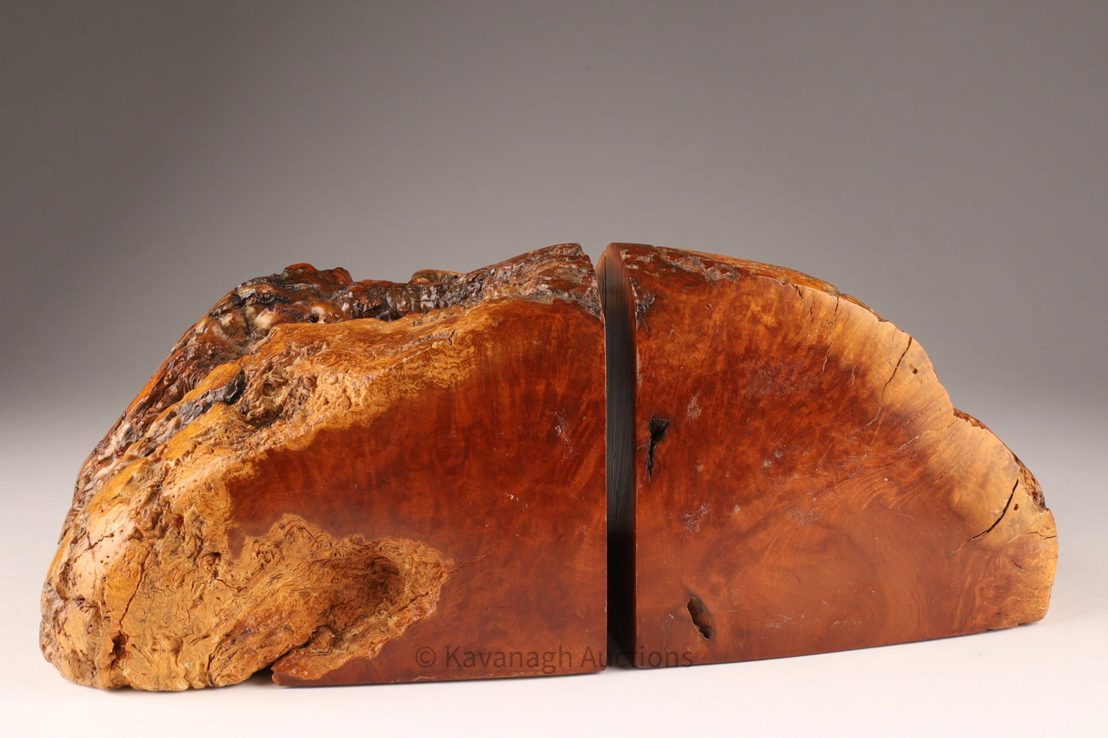 Pair of Large Organic Modernist Burl Wood Bookends: Pair of Large Organic Modernist Burl Wood Bookends. 6 inches x 7 W x 4.5 H. Old wormwood.