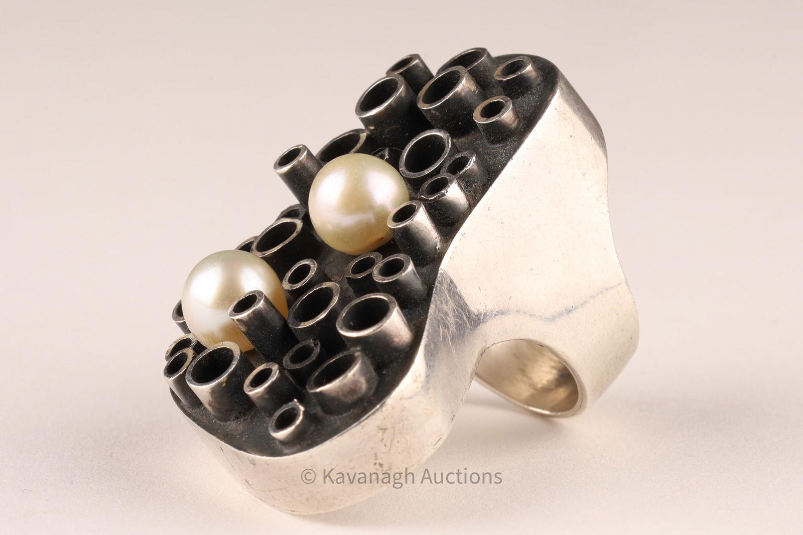 Walter Schluep Mid Century Brutalist Pearl and Sterling Silver Ring (1 of 8)