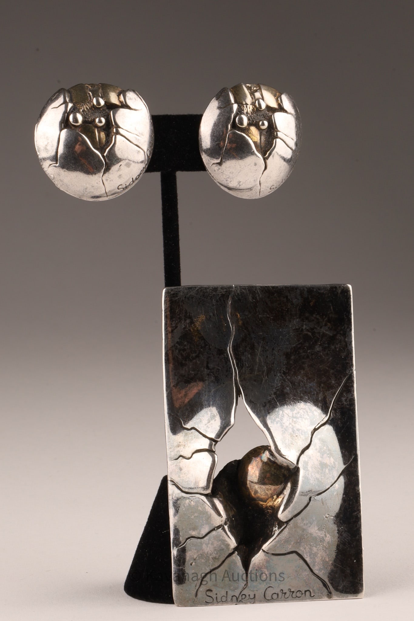 1970s French Brutalist Sidney Carron Silver Gold Tone Jewelry Set (1 of 6)