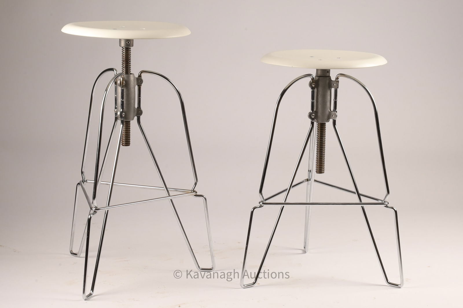 Pair of Jeff Covey Model Six Wire Base Adjustable Stools (1 of 9)