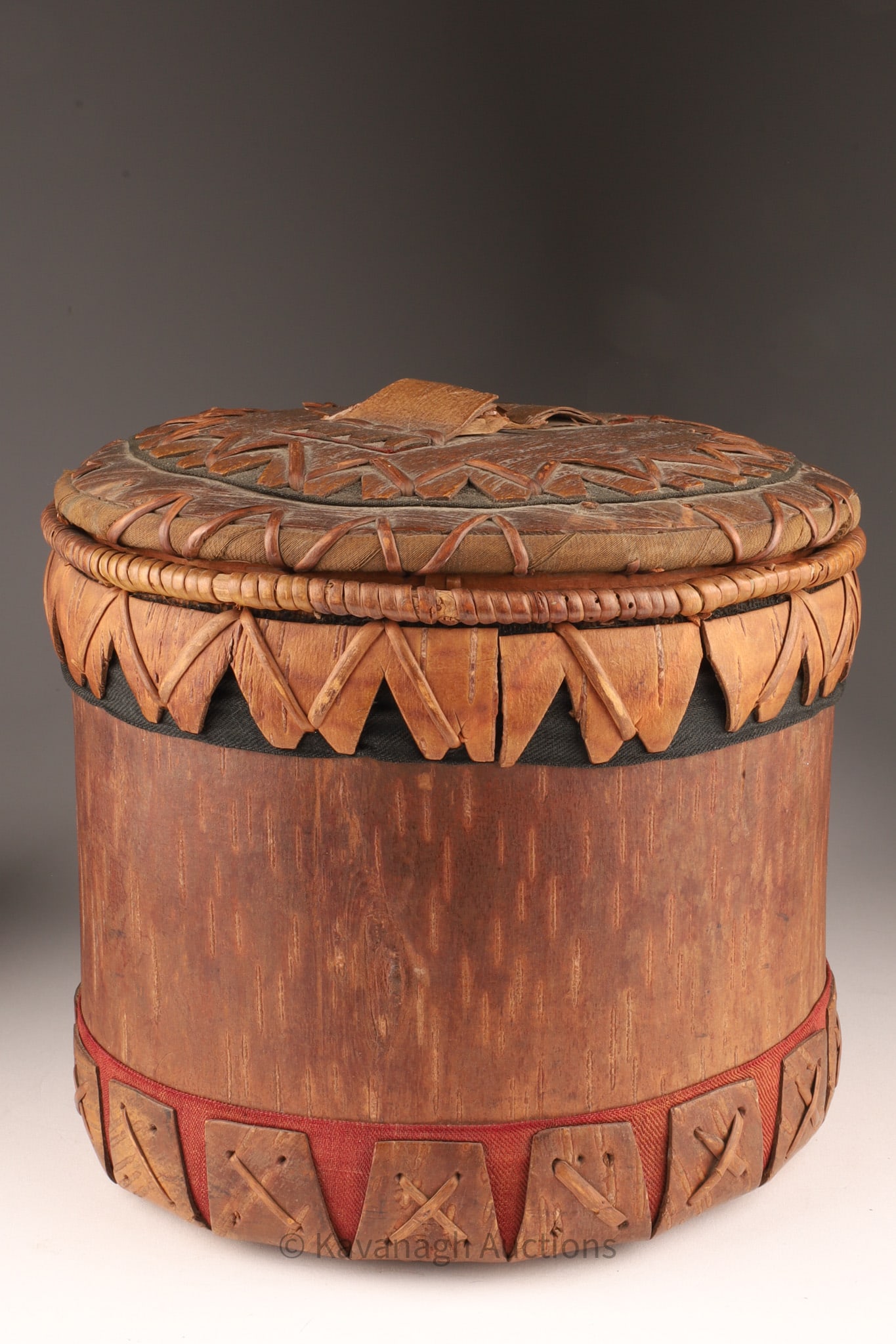 Indigenous Birch Bark Box Circular Form with Woven and Textile Accents (1 of 8)