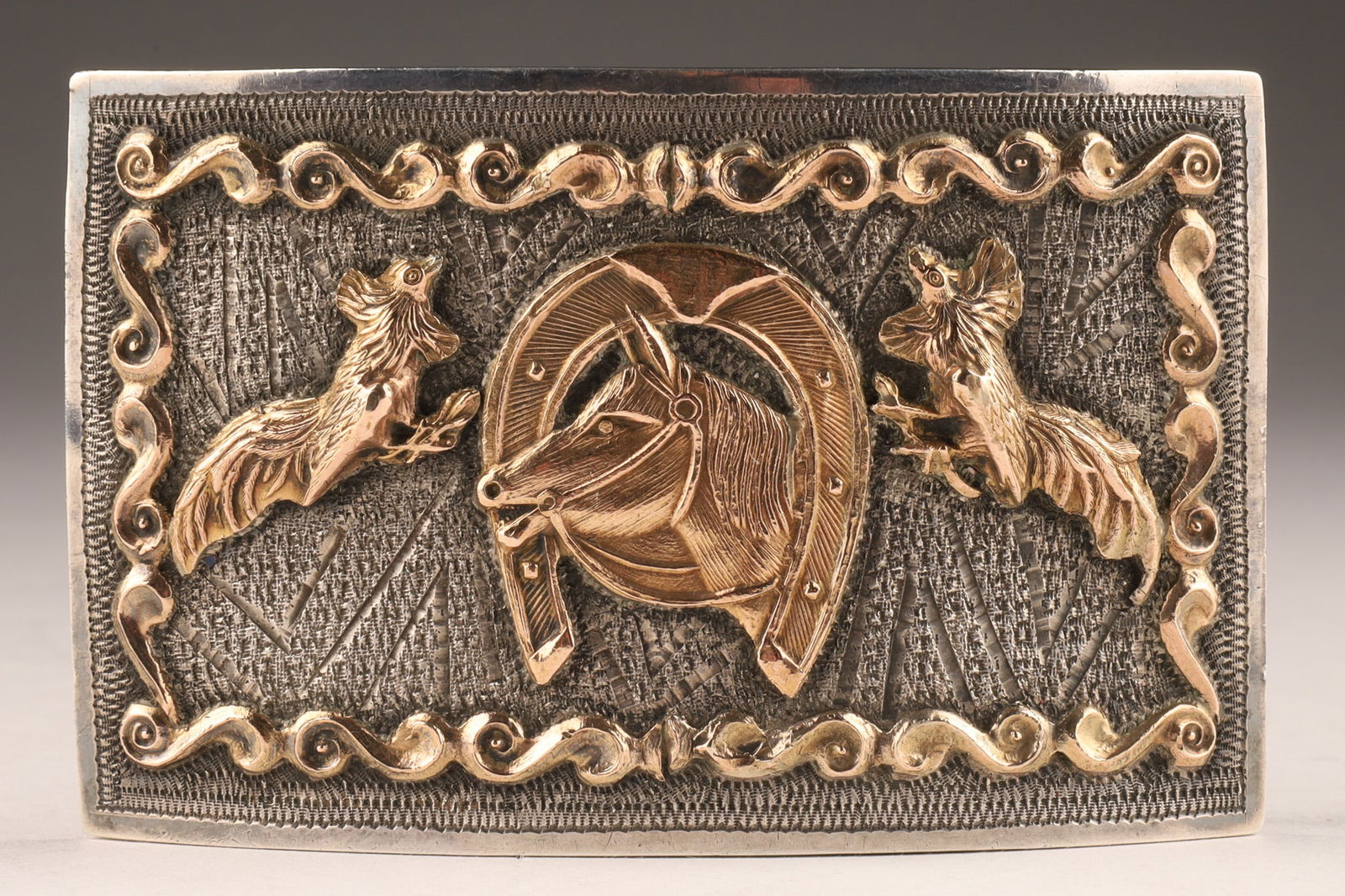 Mid Century Mexican Taxco Reveriano Castillo Sterling and Gold Western Belt Buckle (1 of 5)