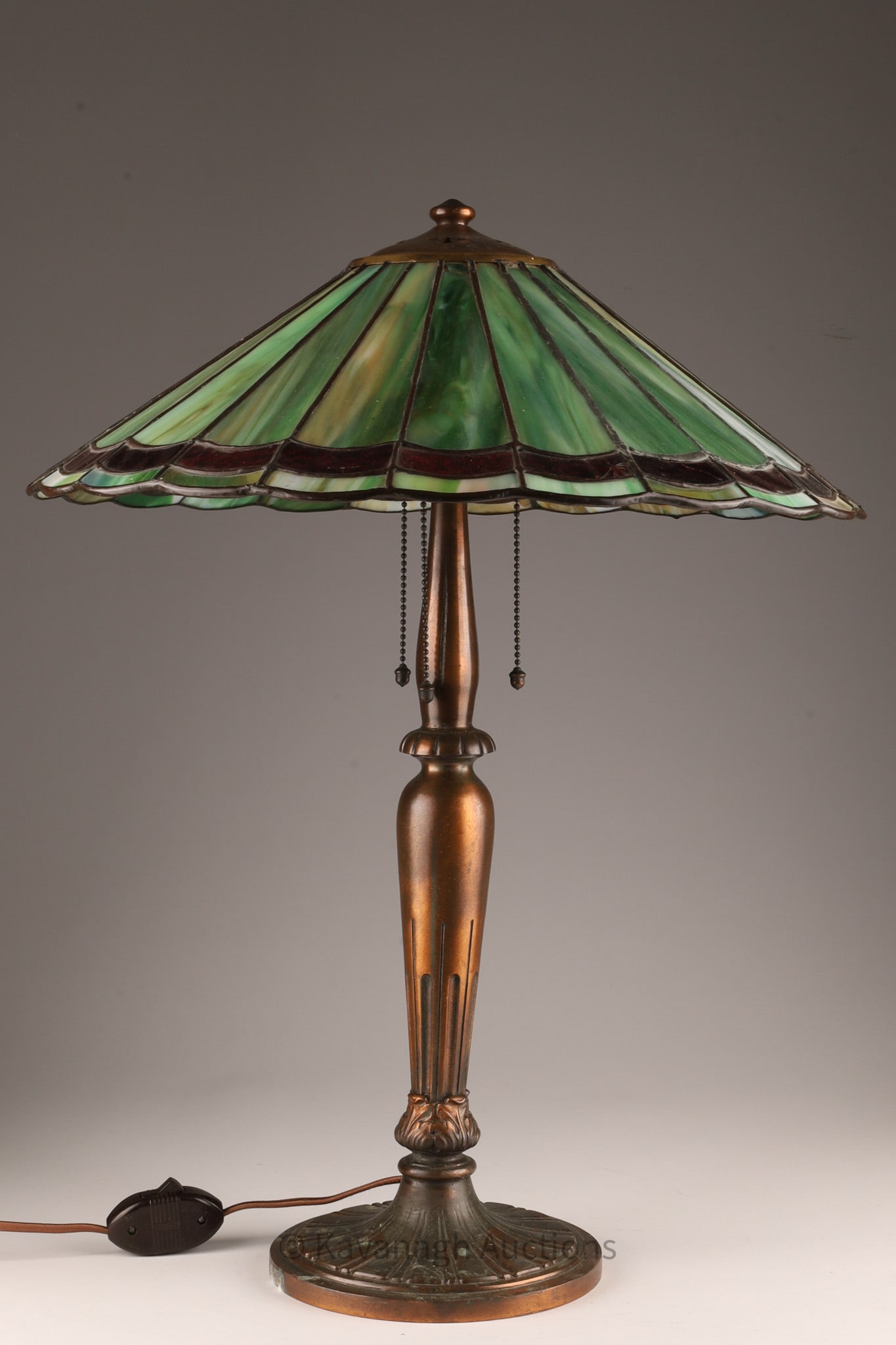 Antique Handel Slag Glass 3 Socket Table Lamp With Green Slag Glass Shade (1 of 12)