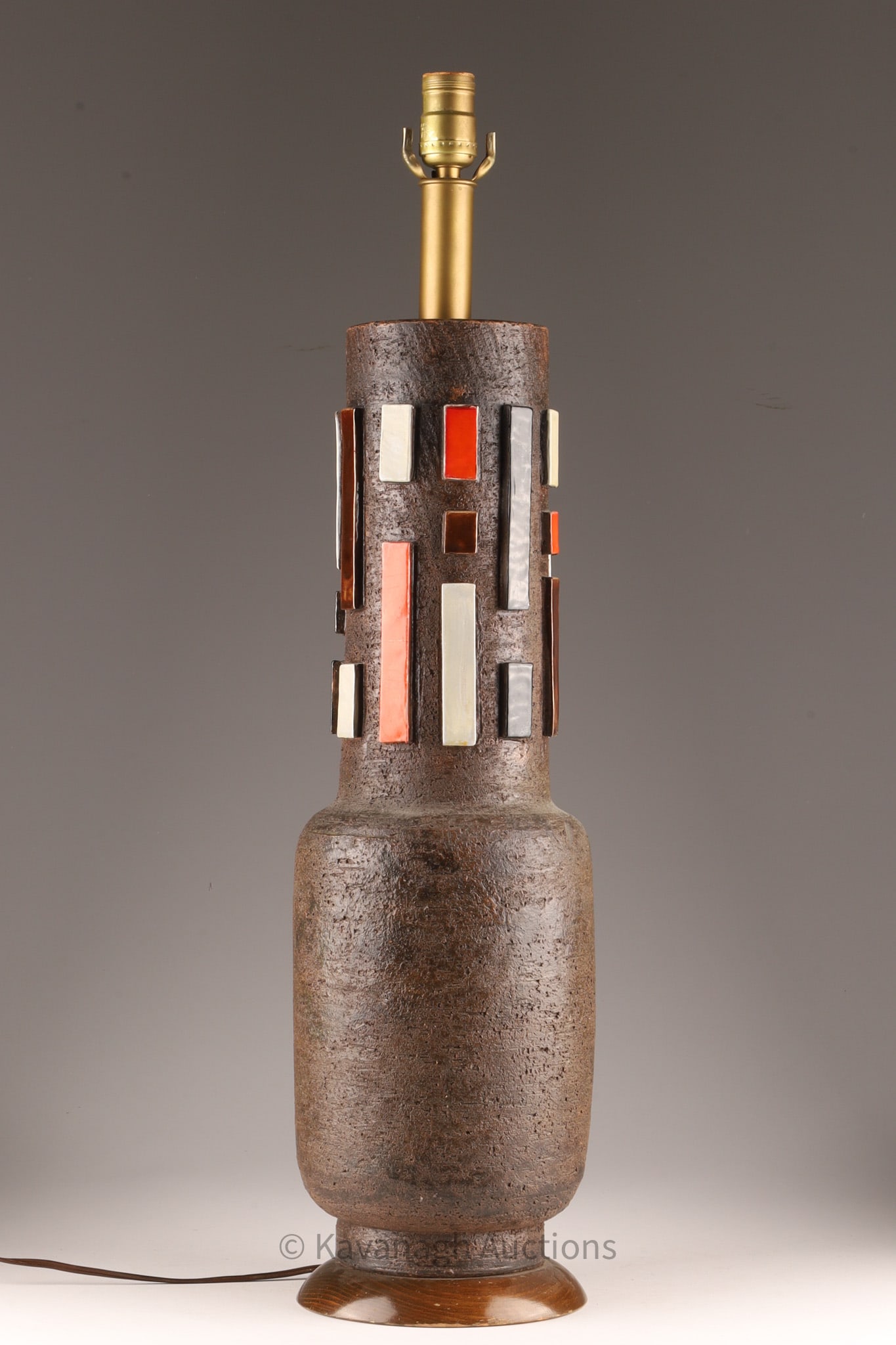 Mid Century Aldo Londi for Bitossi Large Table Lamp with Raised Ceramic Rectangles (1 of 5)