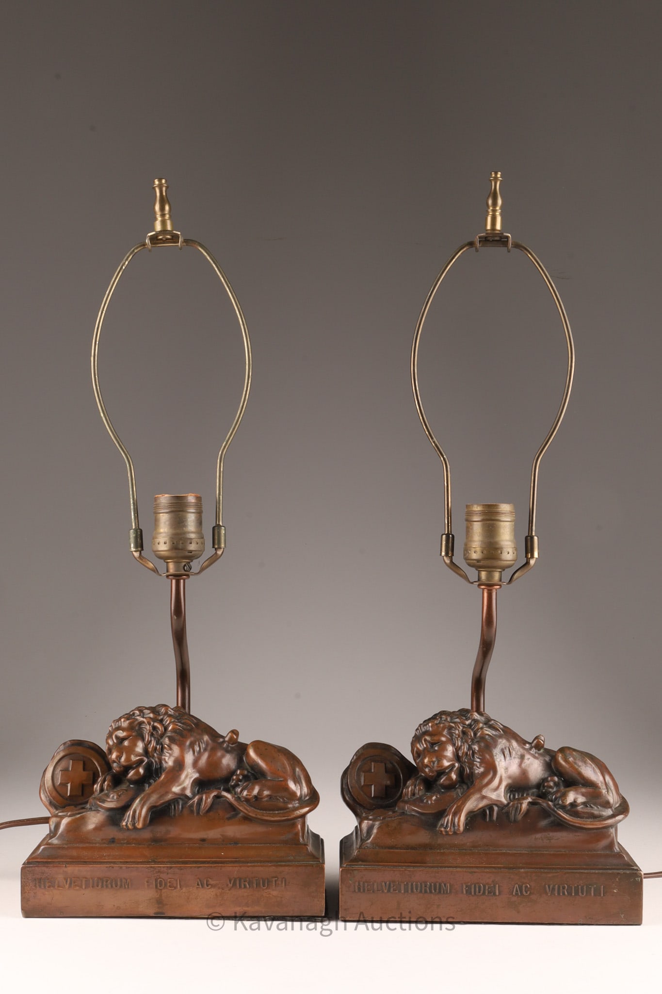 Pair of Antique Swiss Guard Bronzed Lion of Lucerne Lamps (1 of 7)