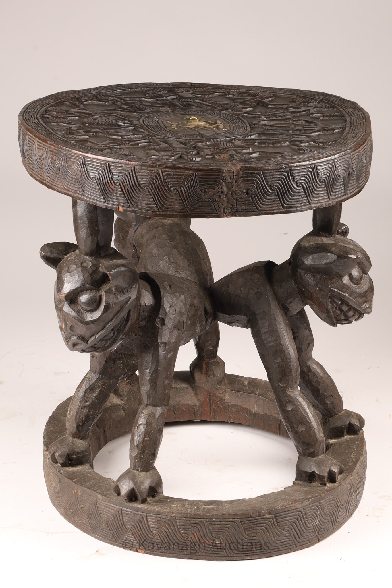 Carved African Figural Table with Bronze inlaid Cartouche (1 of 10)
