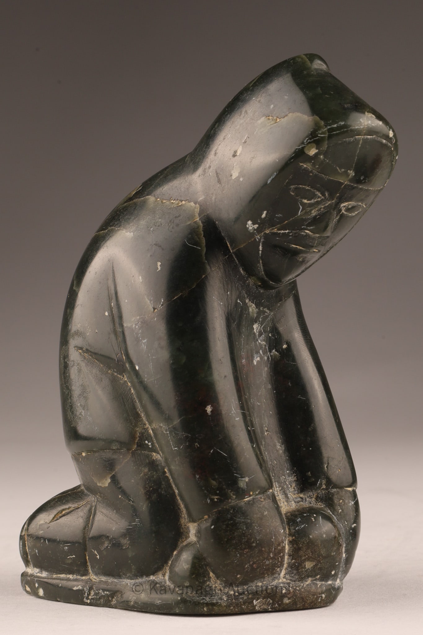 Inuit Soapstone Serpentine Carving, Kneeling Figure sculpture (1 of 7)