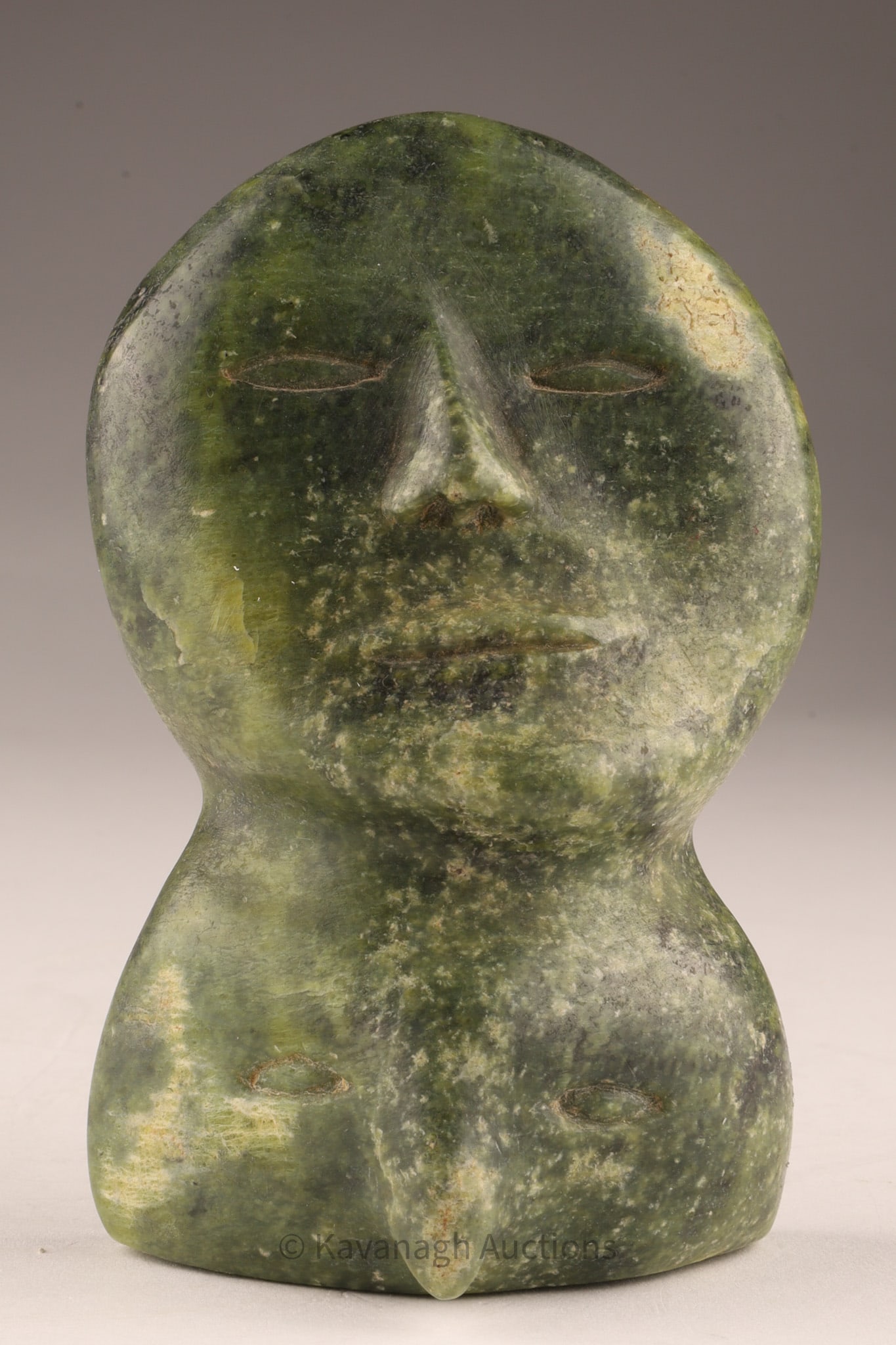 Inuit Carved Green Soapstone Sculpture of Two Heads (1 of 6)