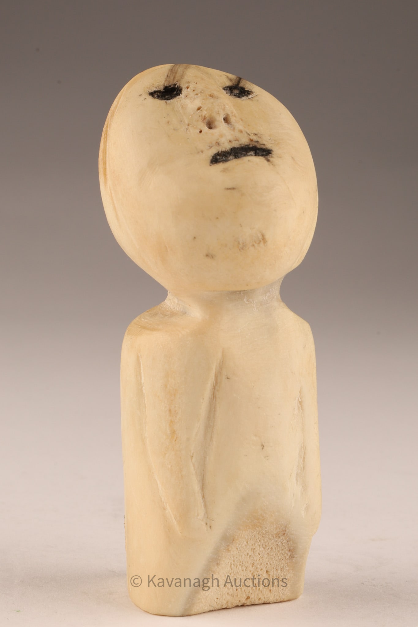 Inuit Carved Face Bust, Bone/Antler, with Pigment Accents (1 of 5)
