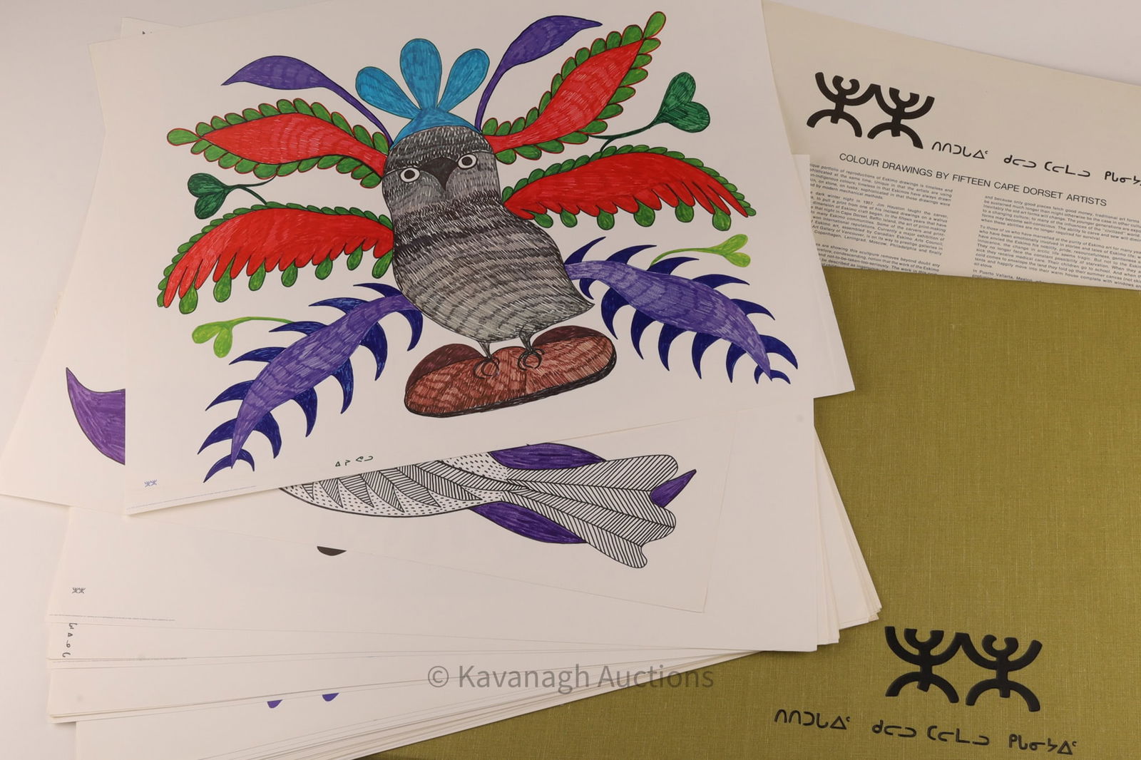 Colour Drawings by Fifteen Cape Dorset Artists, Portfolio of 30 Prints with Introductory Text, c. (1 of 9)