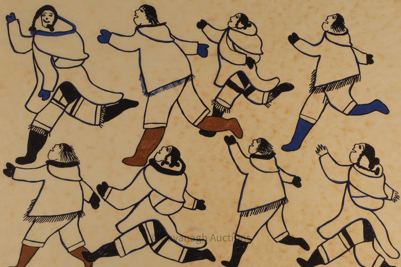 Pitseolak Ashoona (1904-1983), Group Dance, Stonecut & Stencil on Paper, Cape Dorset, c. 1970s (1 of 7)