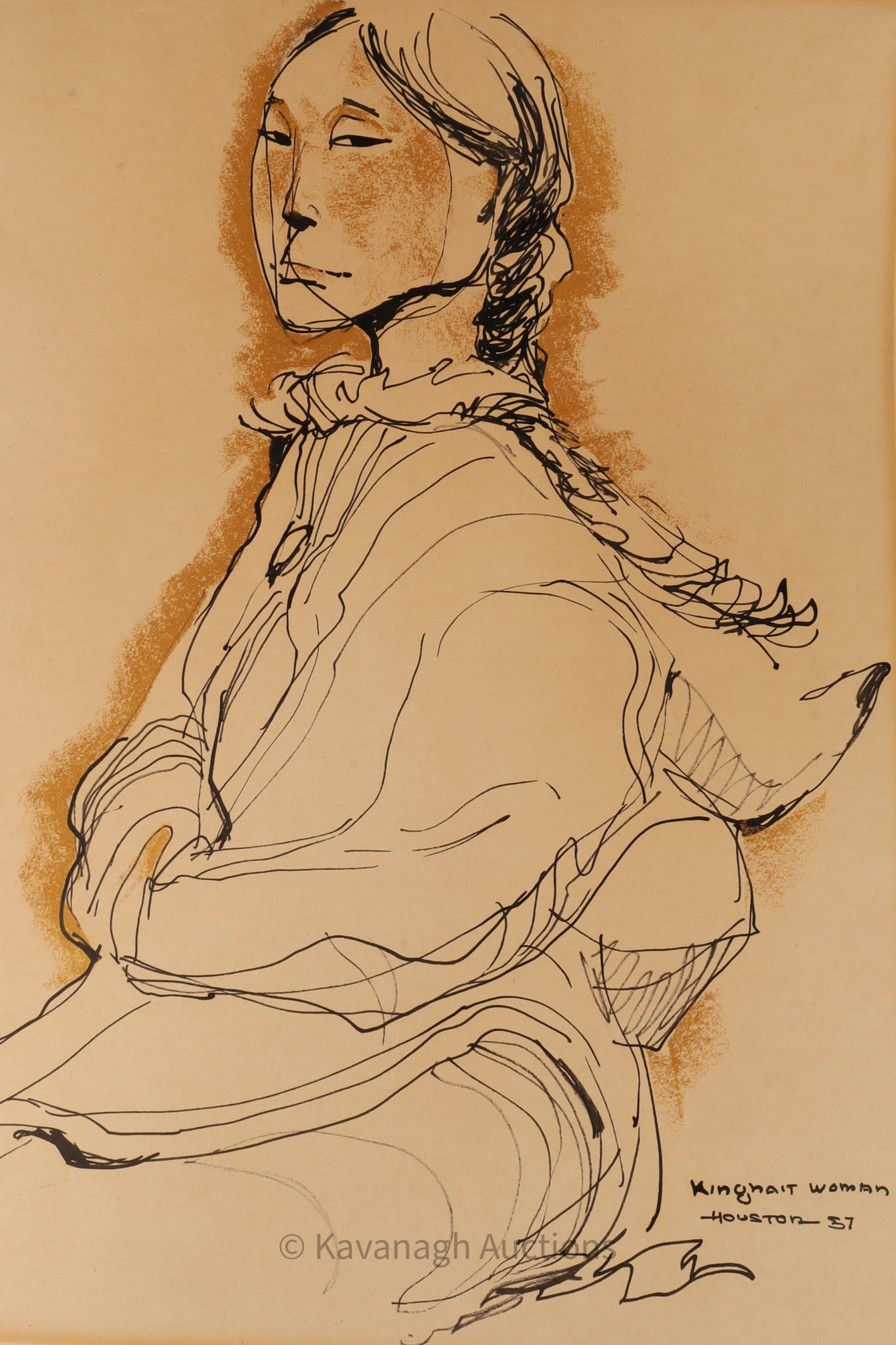 James Houston (1921-2005), Kinngait Woman, Mixed Media Drawing, 1957 (1 of 5)