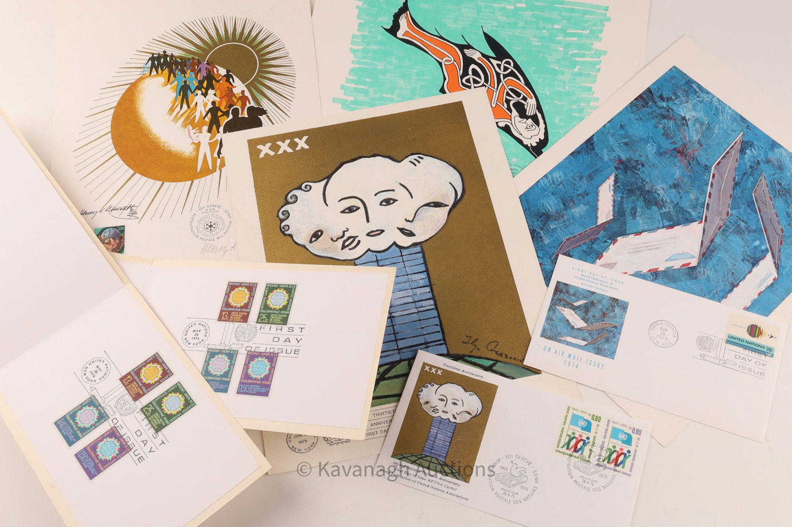 United Nations WFUNA Signed Cachet Prints and FDC Collection, ca. 1974-1976 (1 of 9)