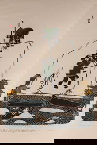 Pitseolak Ashoona (1904-1983) Hunters Climbing the Ice Floe, 1971 Stonecut and stencil in colors on