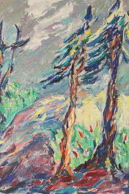 Signed Mid Century Fauvist Expressionist Landscape Trees / Forest: Mid Century Fauvist Expressionist Oil on Canvas, Landscape of Trees / Forest. Signed on frame. Canvas measures 24”H x 18”W, frame measures 28” x 22”.
