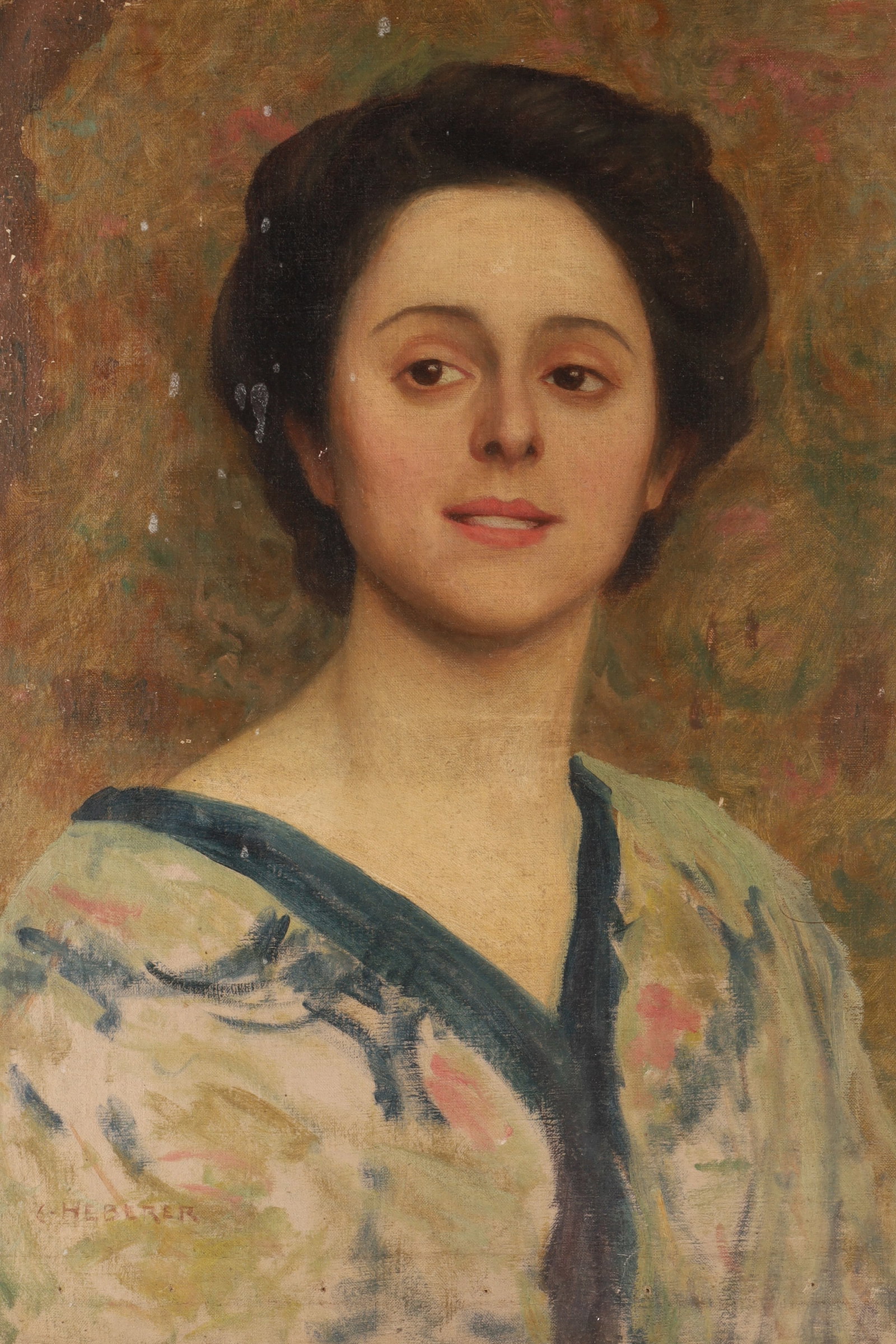 Charles Heberer (American, 1868-1951) Portrait of a Lady: Charles Heberer (American, 1868-1951) Oil on Canvas Portrait of a Lady. Signed lower left. Canvas needs cleaning, measures 22 x 17 inches. Frame measures 20.5 x 25 inches.