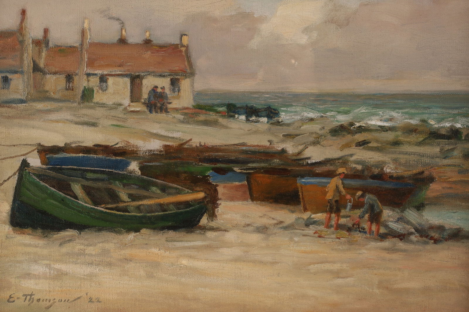 Ernest Thomson, Scottish, 1922 Oil on Canvas Coastal Seascape, At St. Combs Aberdeenshire, Scotland (1 of 8)
