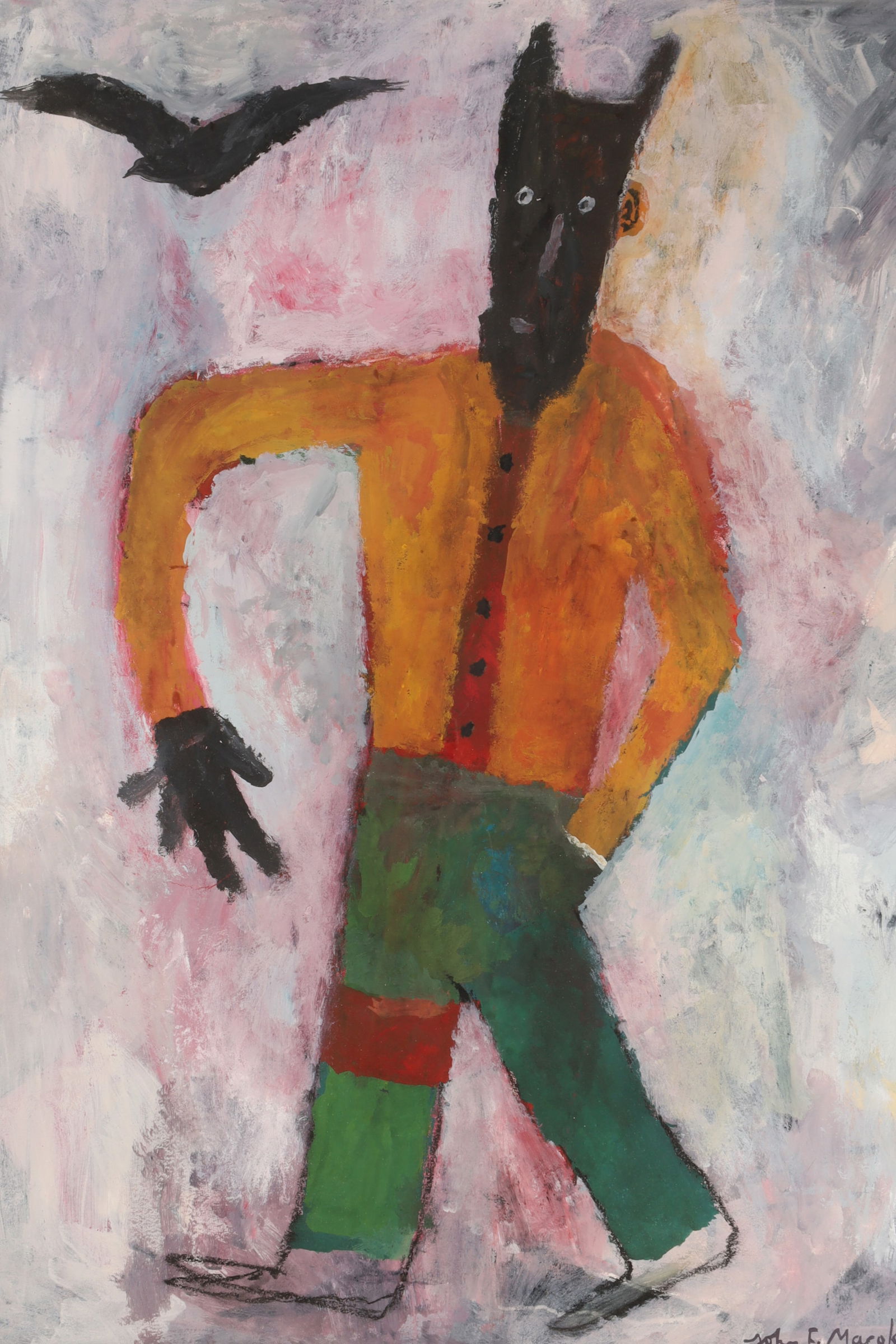 John F. Marok (Canadian, b. 1960) Untitled (Figure with Bird), 1989, Oil on Paper (1 of 5)