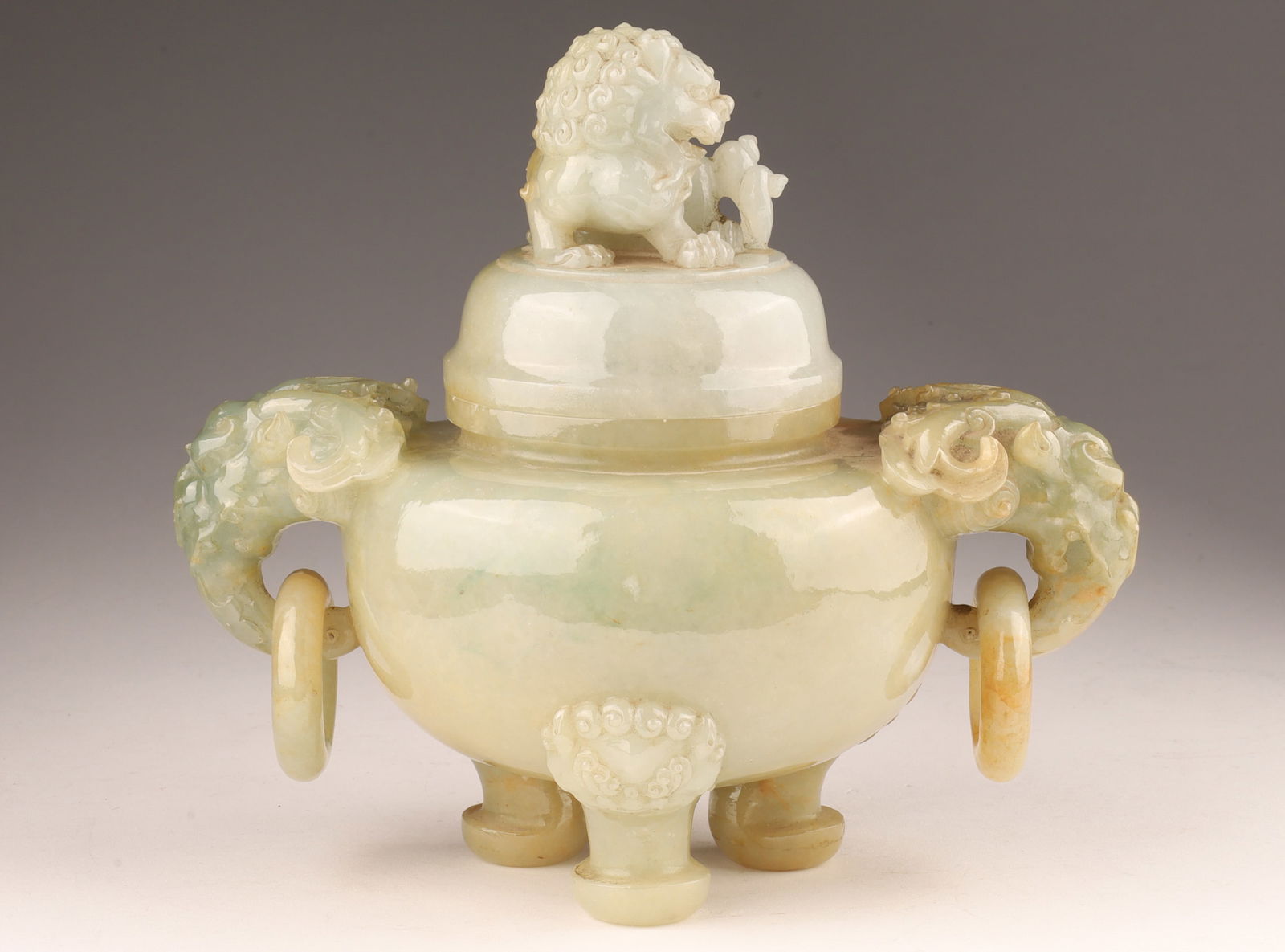 Antique Chinese Foo Lion Pale Celadon Jade Tripod Censer (1 of 19)
