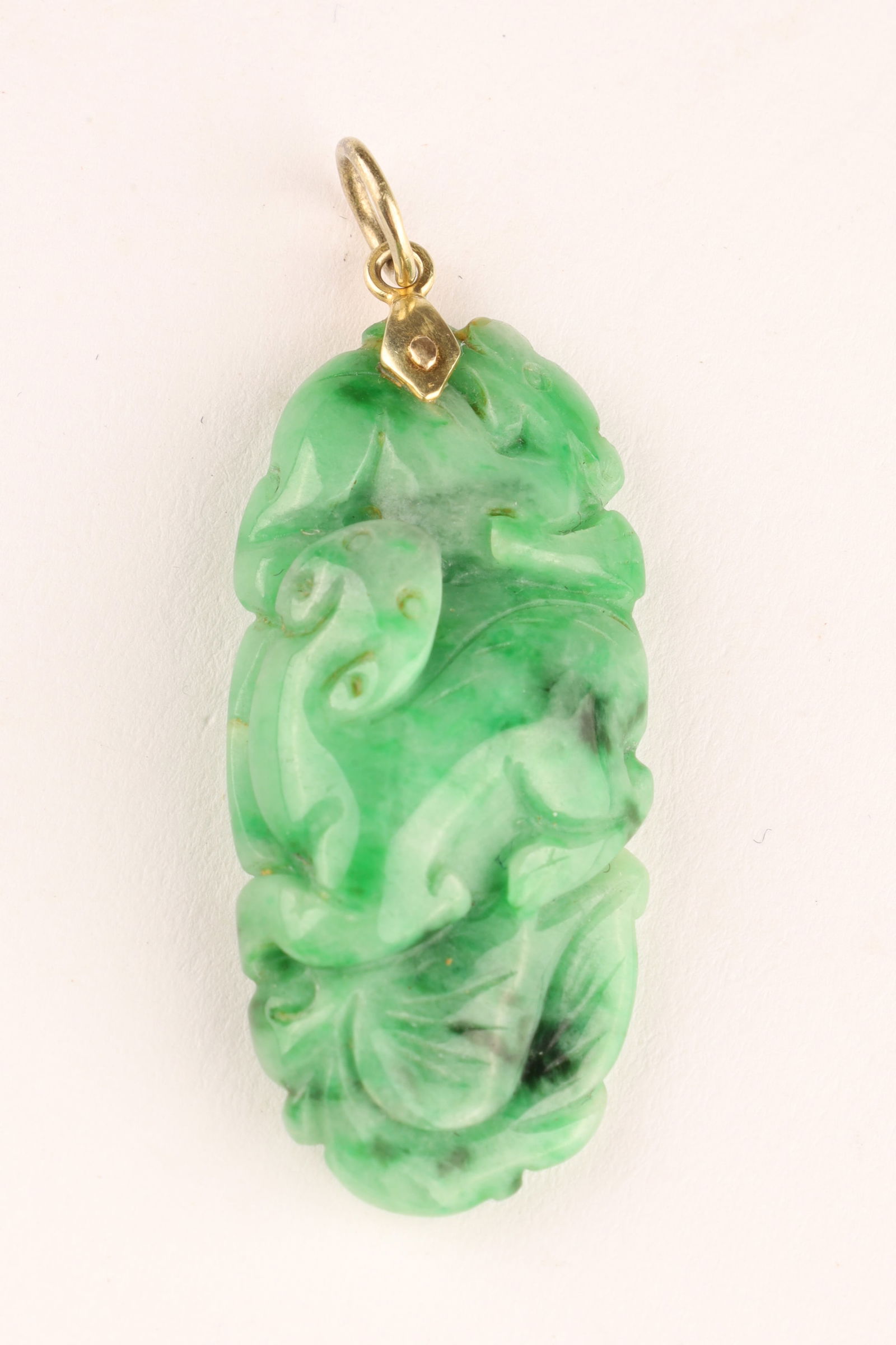 Antique Chinese Jadeite Squirrel & Gourd Pendant on 18K Gold Loop (1 of 8)