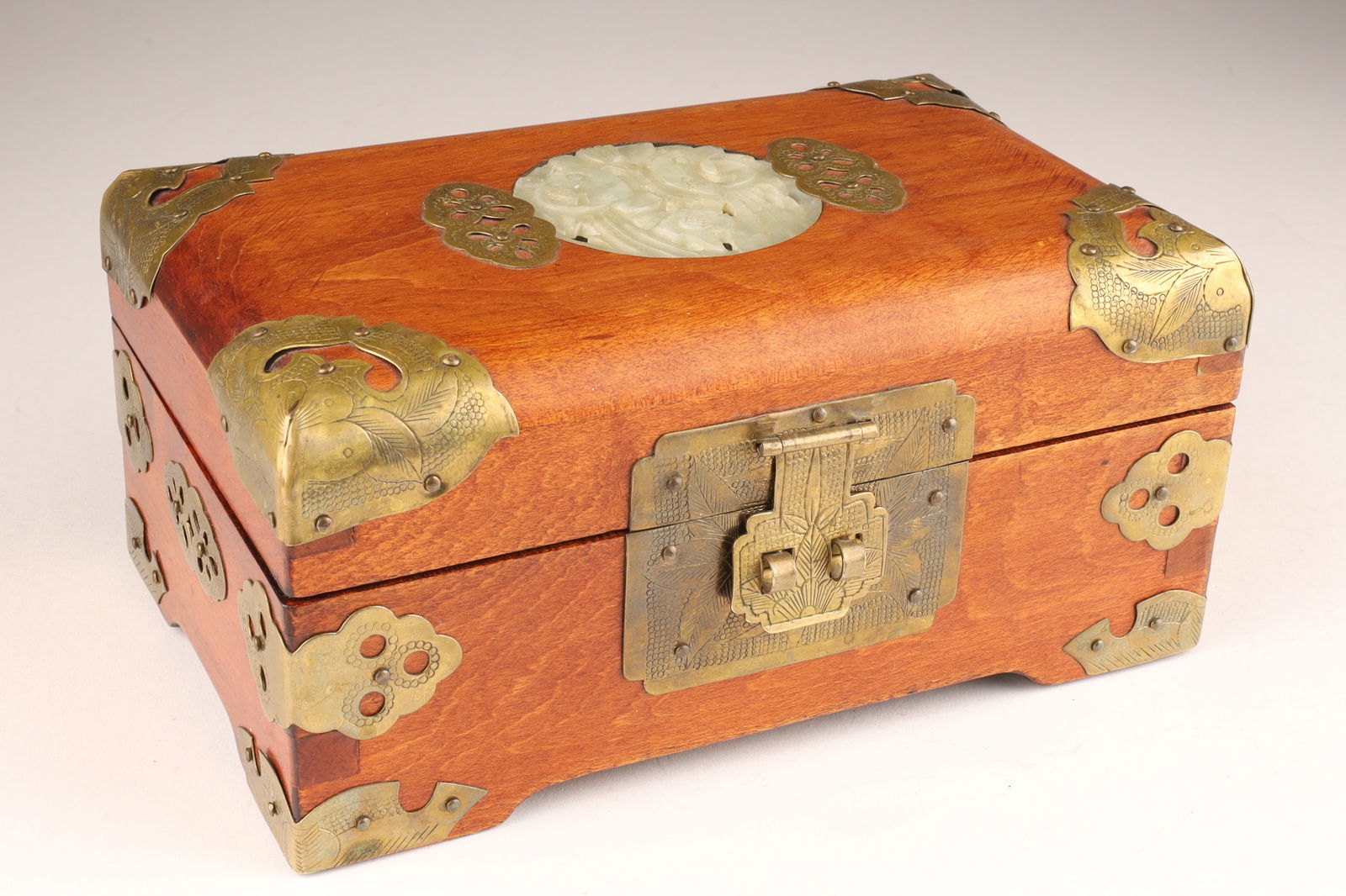 Antique Chinese Box with Jade Medallion and Brass Bat Mounts (1 of 8)