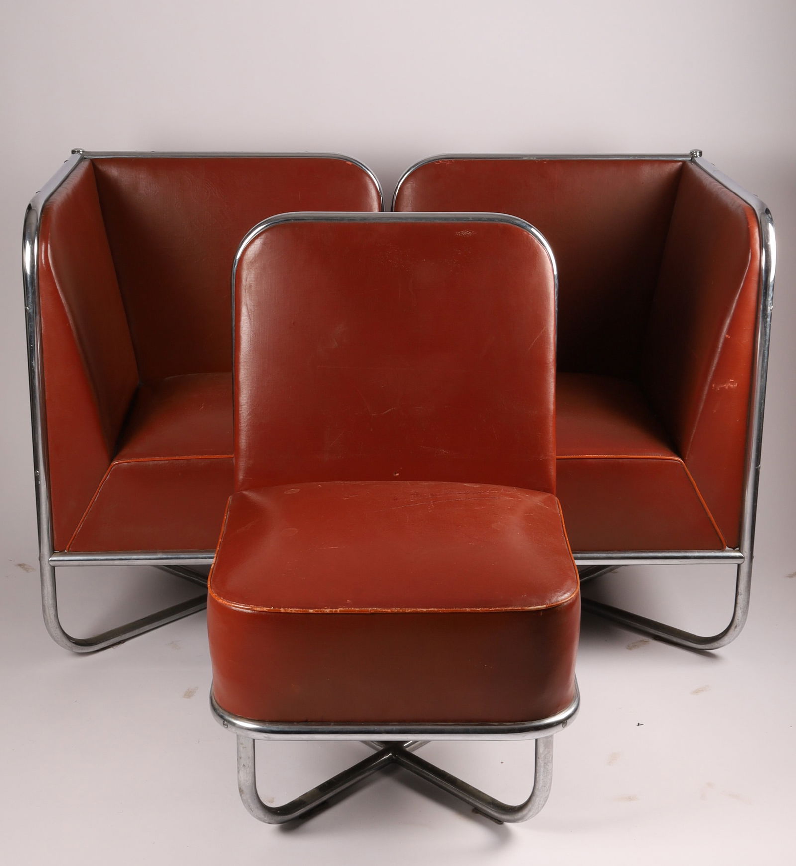 Art Deco Tubular Chrome and Leatherette Sectional Sofa (1 of 8)