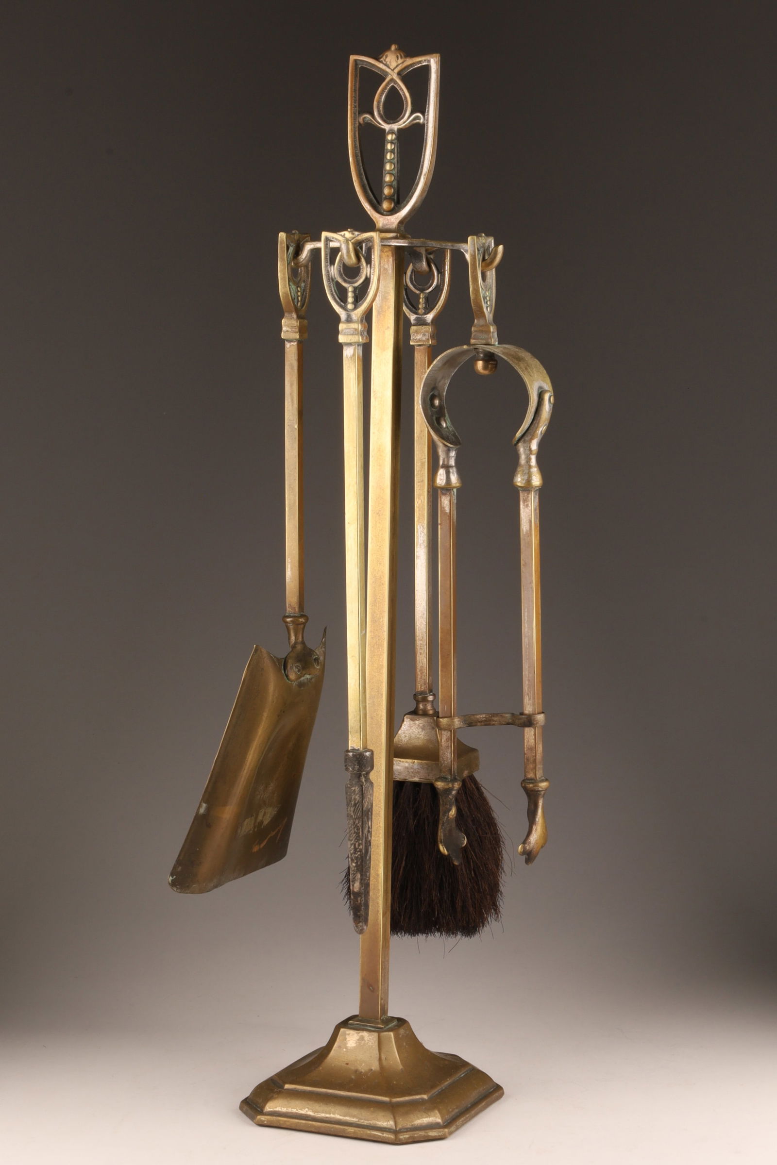 Arts & Crafts / Art Nouveau Brass Fire Tools Set (1 of 7)